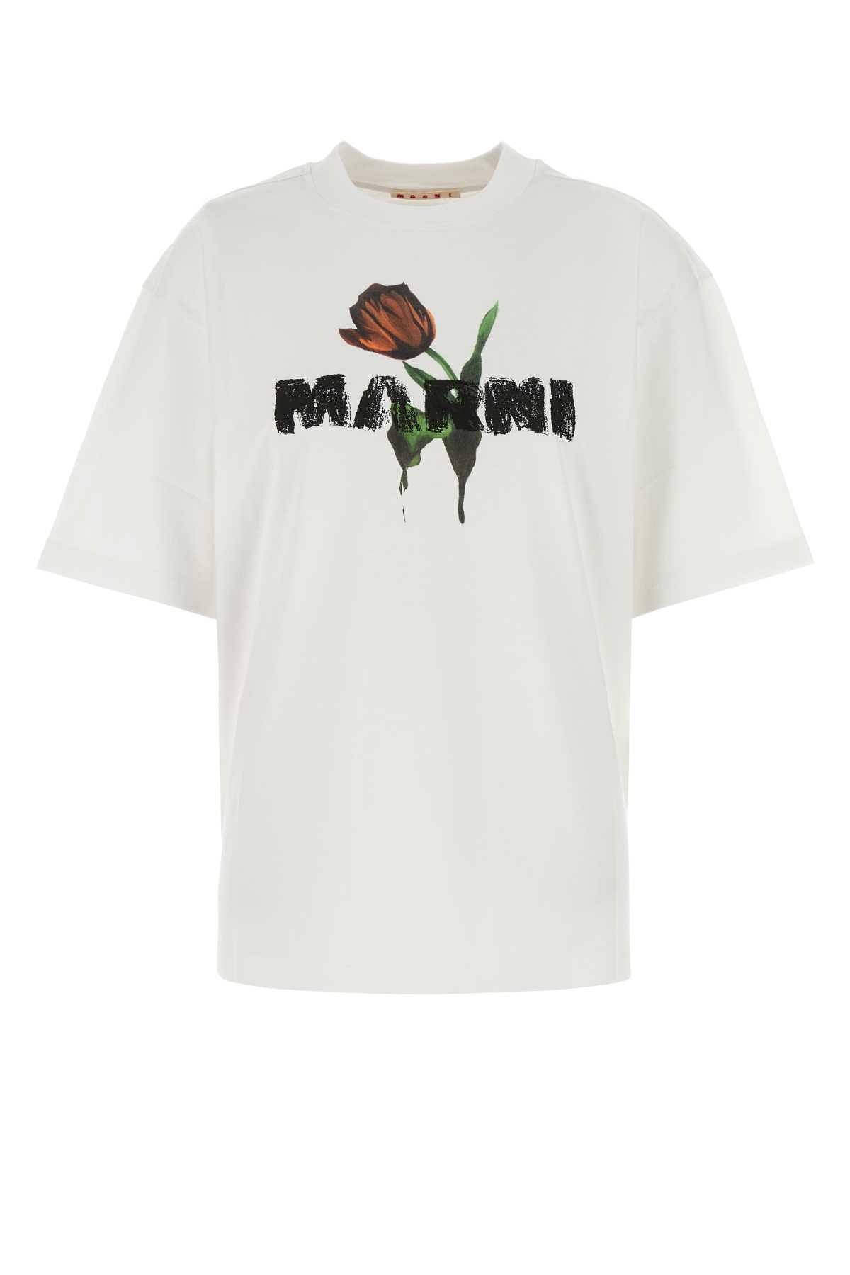 Marni White Cotton T-shirt With Tulip Print Women In White