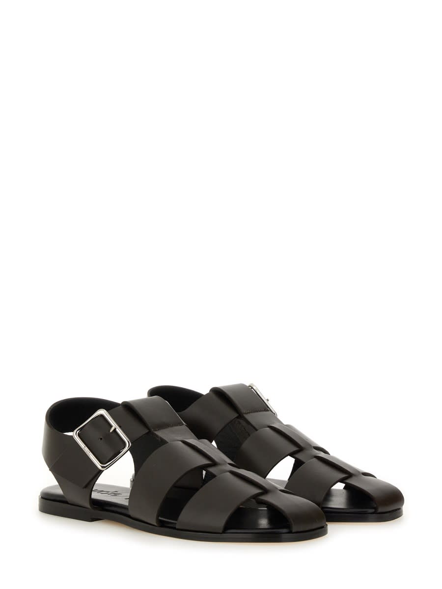 Aeyde Strappy Open Toe Flat Sole Sandals In Dark Brown
