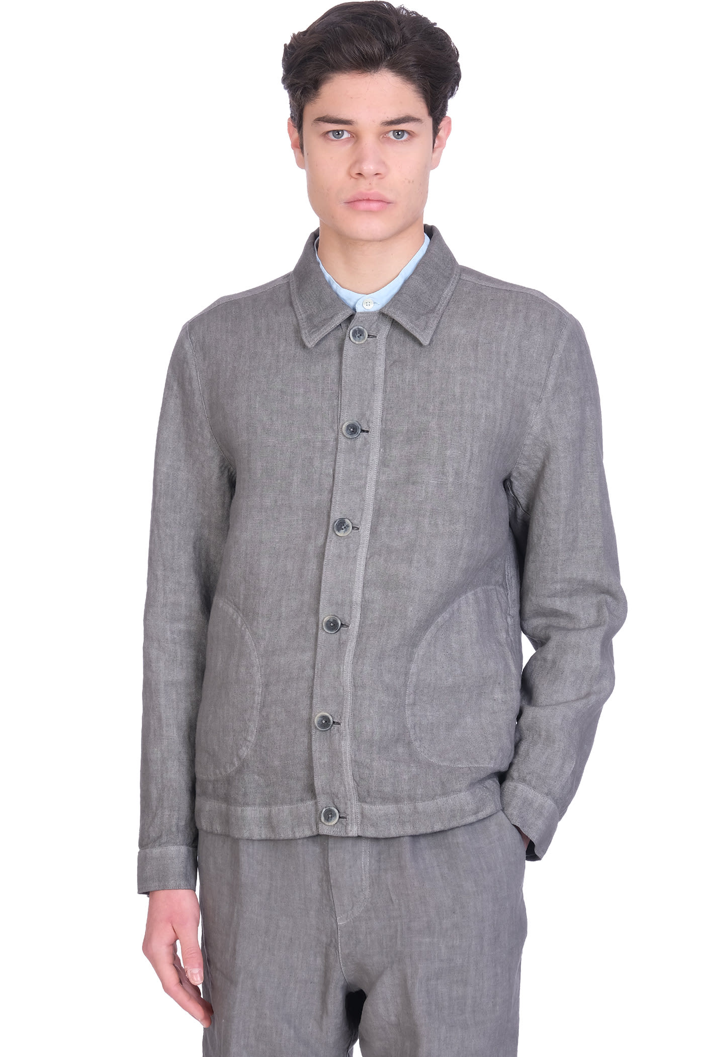 120% Lino Casual Jacket In Grey Linen