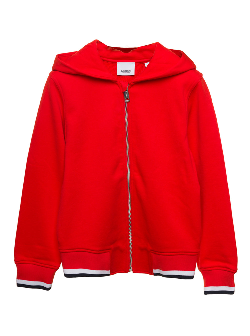 Shop Burberry Red Hoodie With College-style Logo Print At The Back In Cotton Boy In Rosso