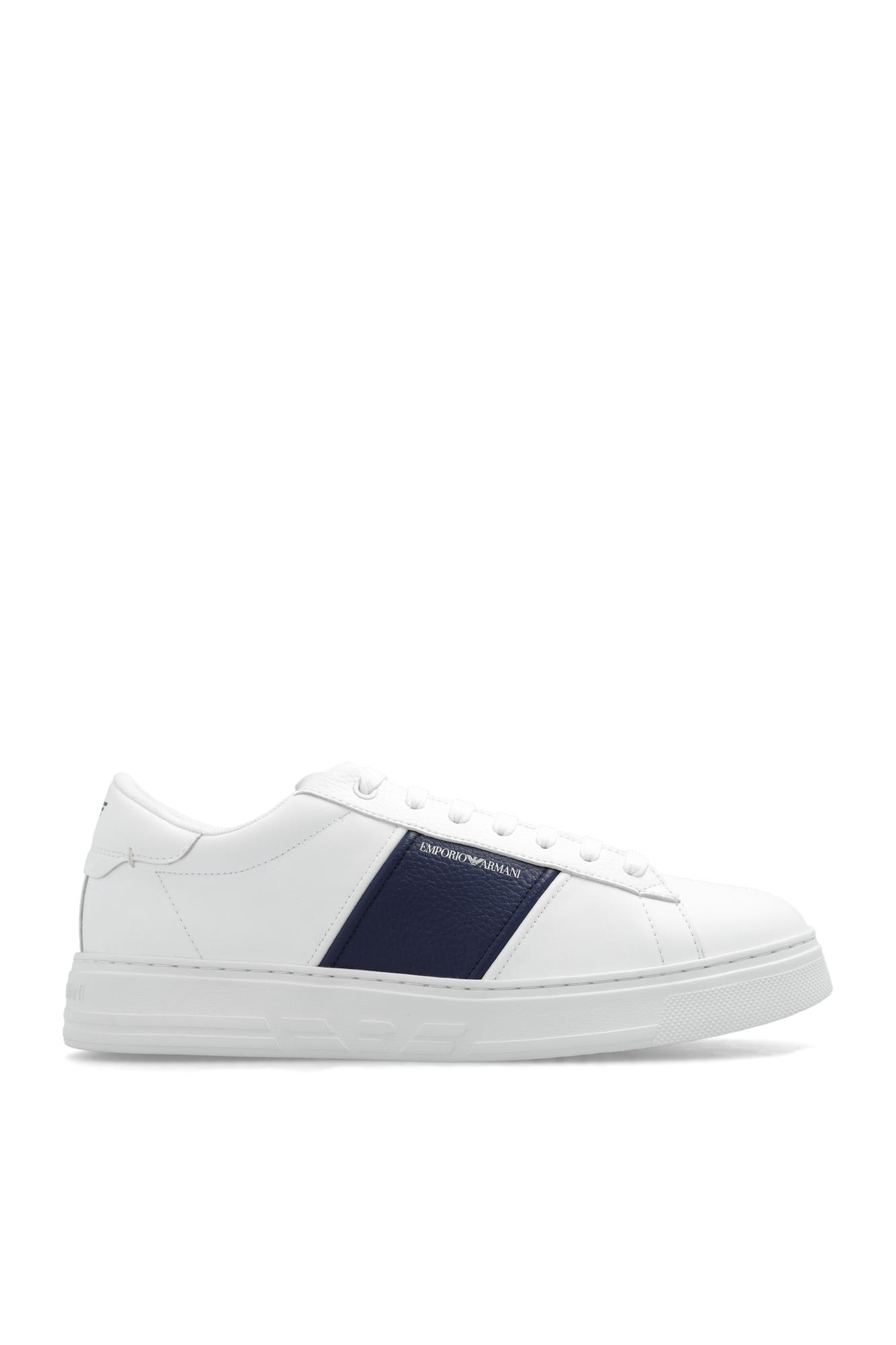 Shop Emporio Armani Sneakers With Logo In Bianco
