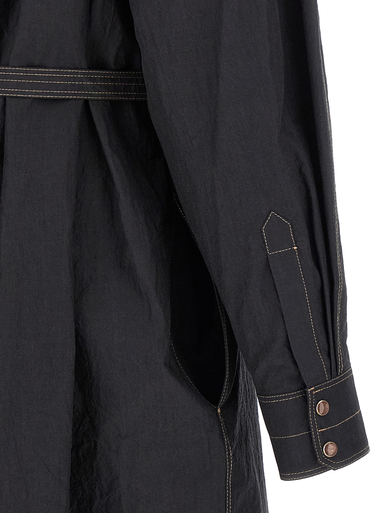 Lemaire Asymmetrical Dress With Long Sleeves And Belt In Gray