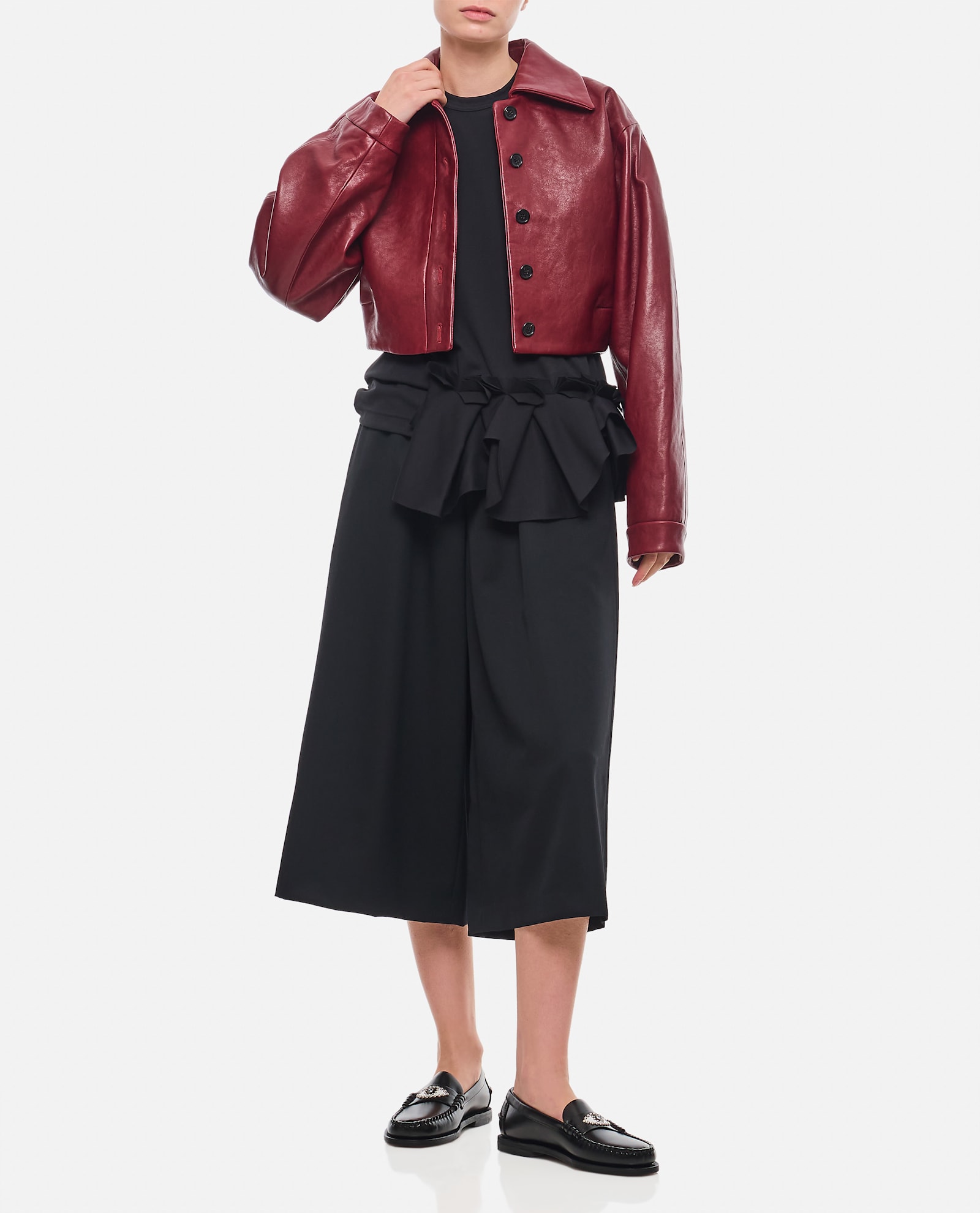 Shop Khaite Sue Short Leather Jacket In Oxblood