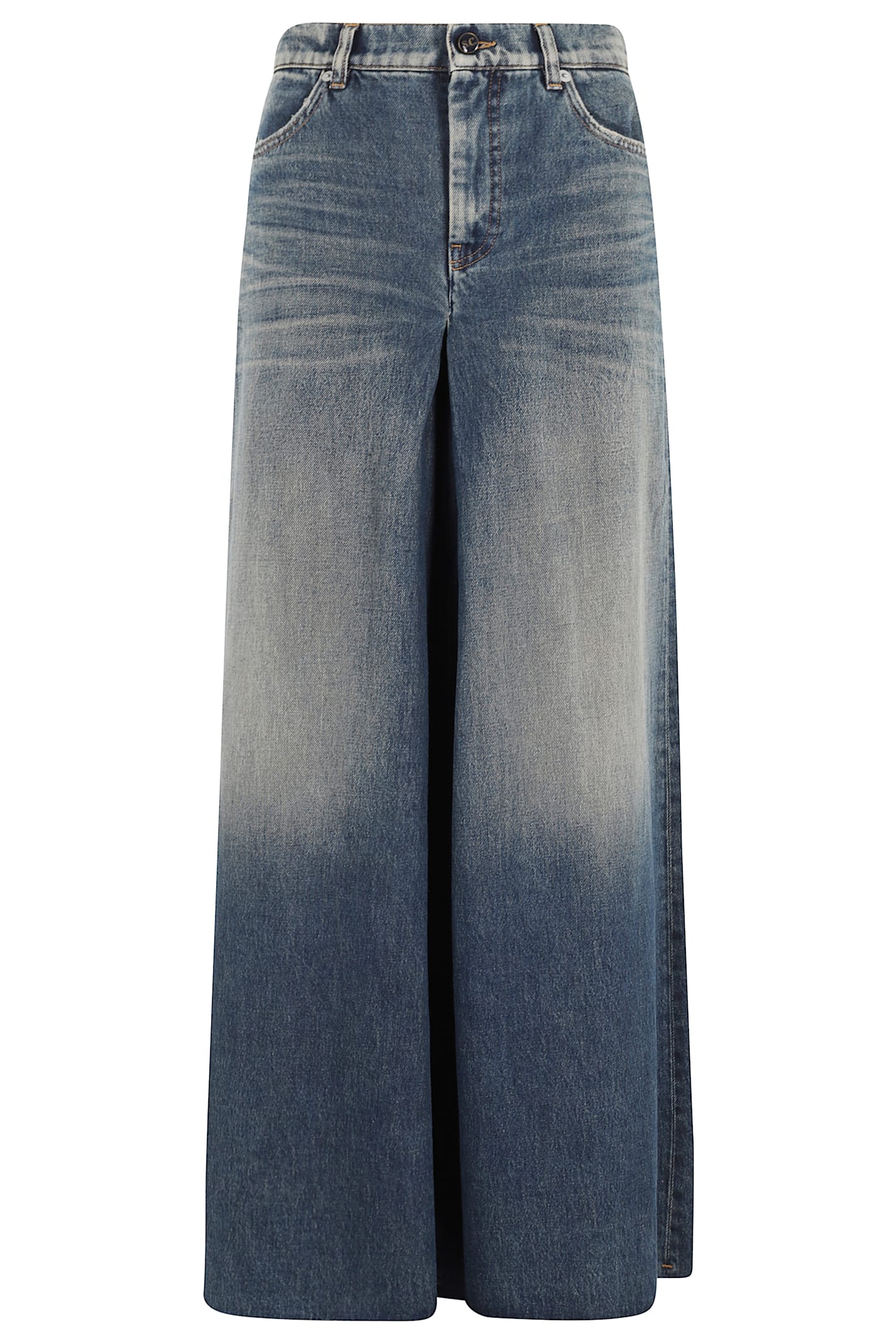 Semicouture Denim Skirt With Belt Loops In Brown