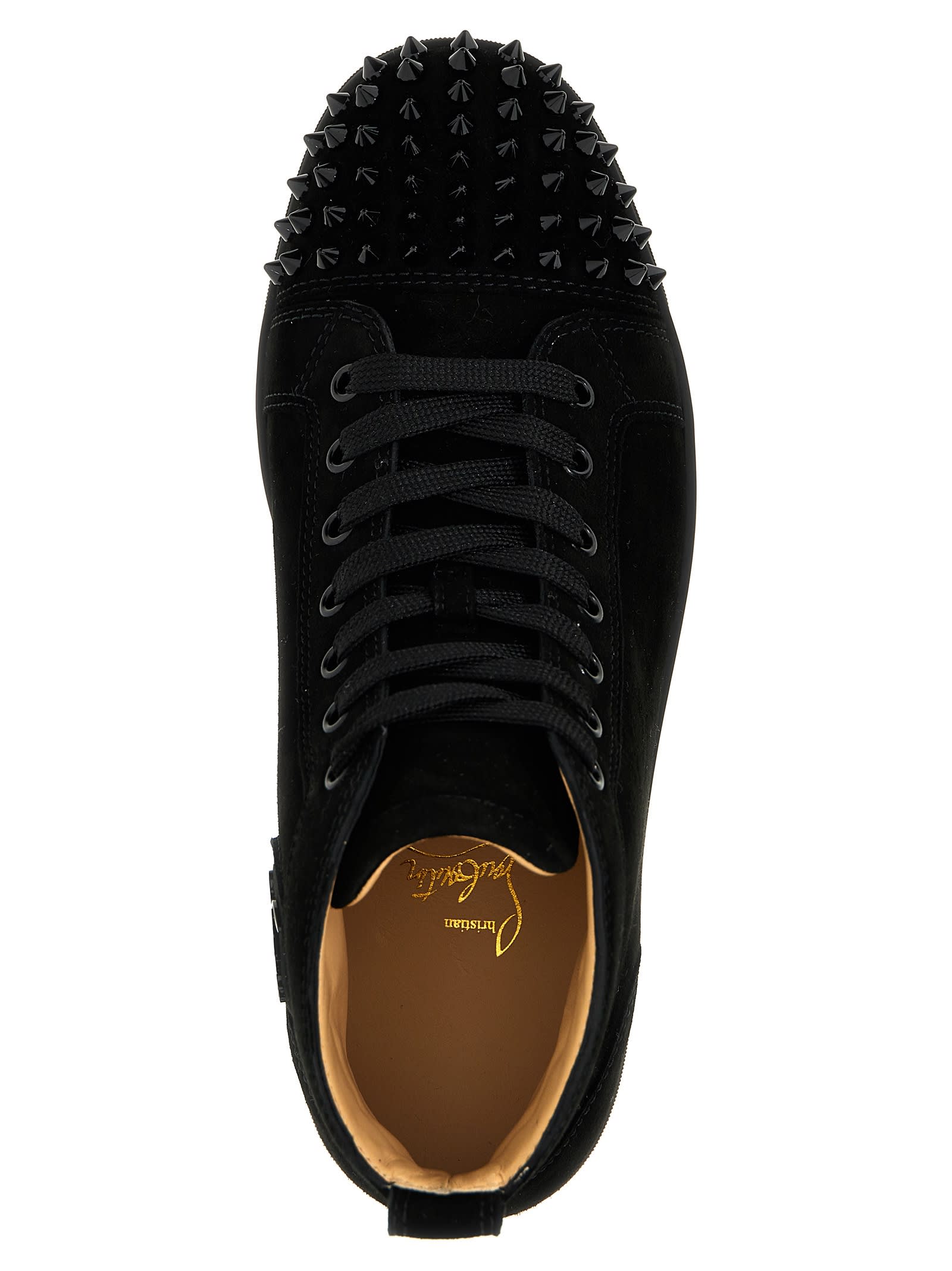 Shop Christian Louboutin Lou Spikes Flat Sneakers In Black