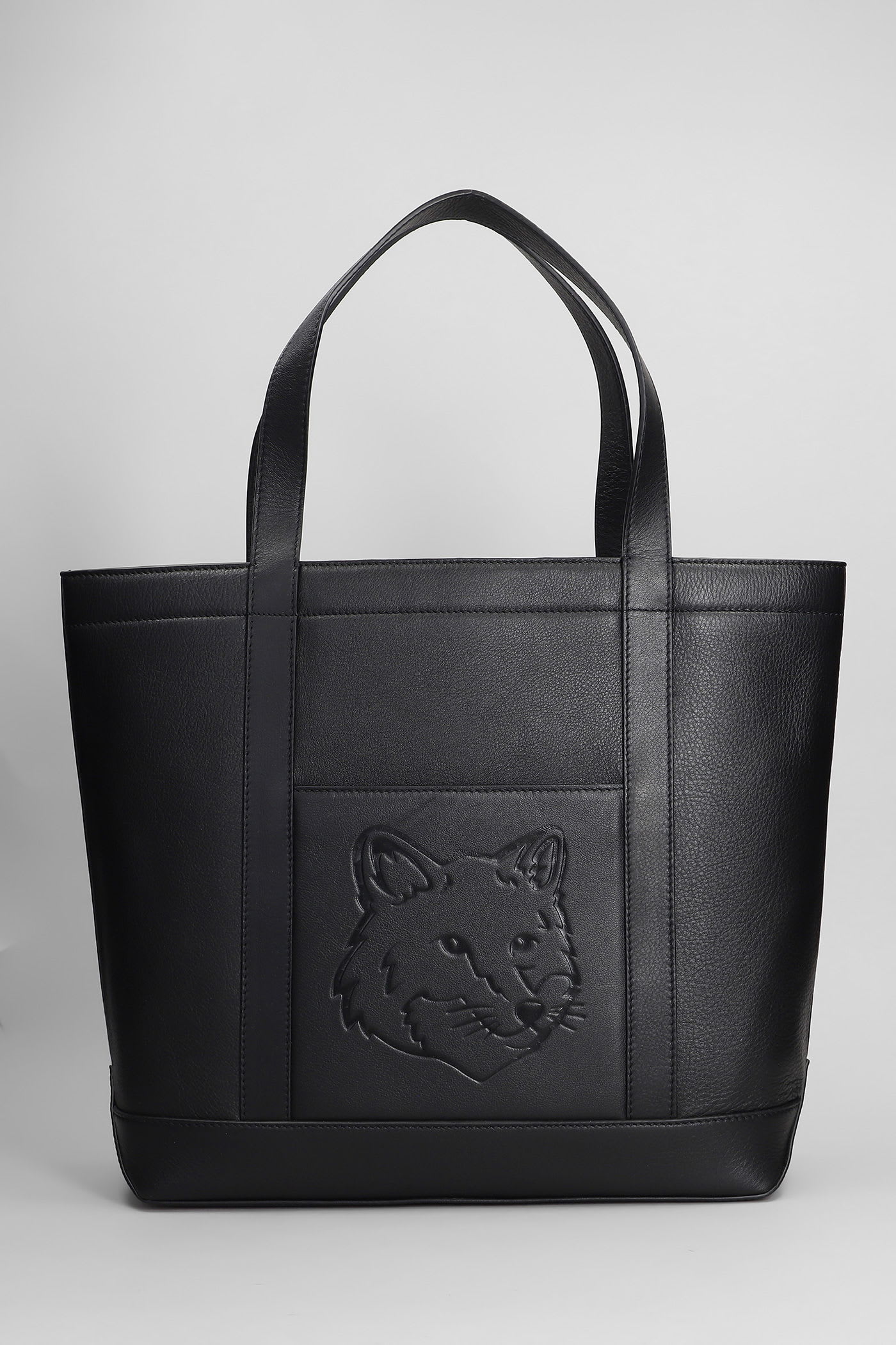 Maison Kitsuné Tote In Black Leather
