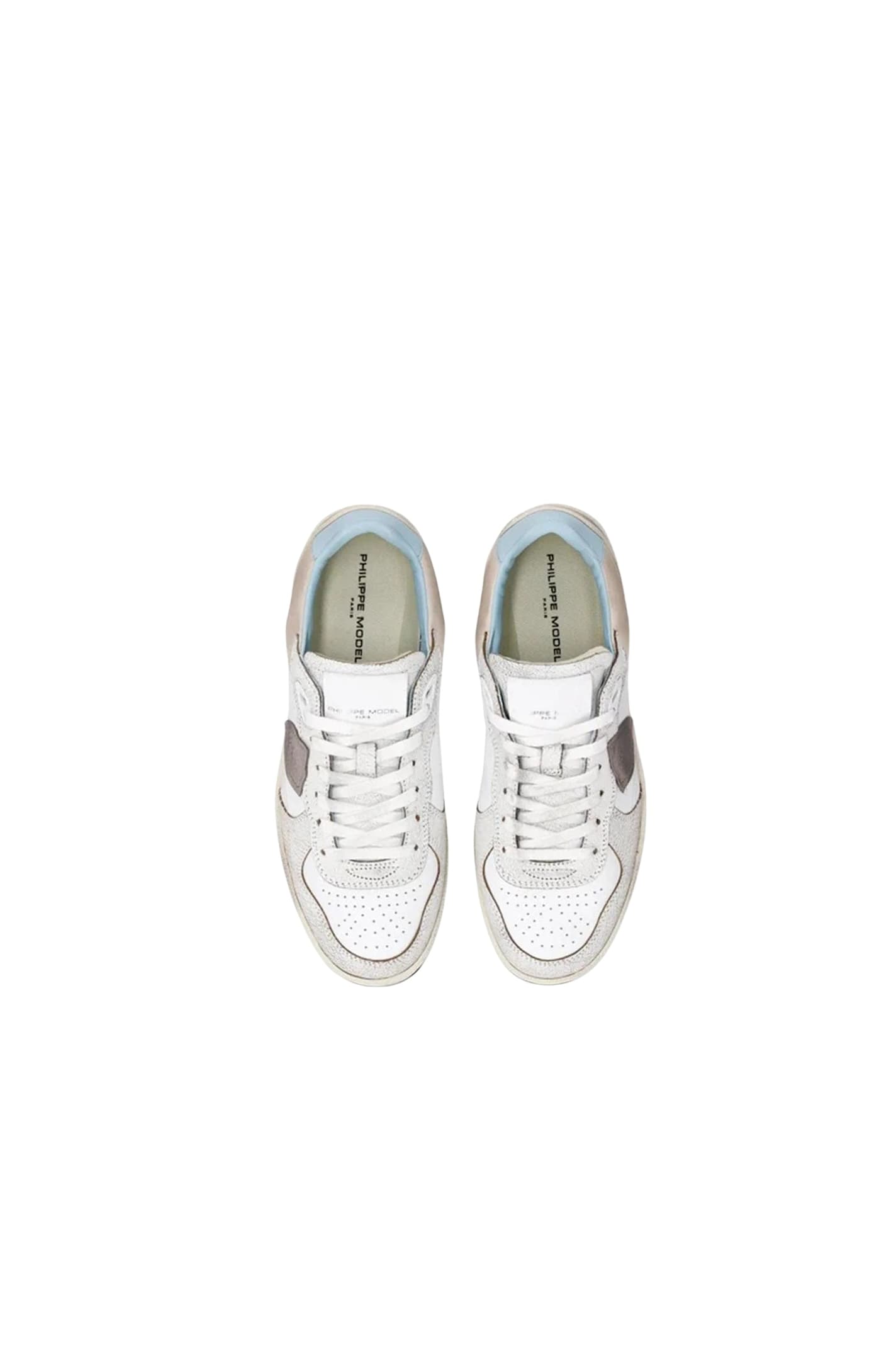 Philippe Model Veau Crackle Blanc Ciel Sneakers In Multi