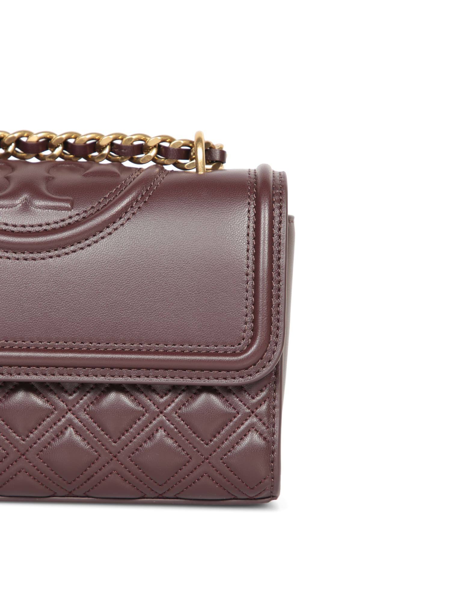 Shop Tory Burch Fleming Shoulder Bag In Brown Leather In Bordeaux