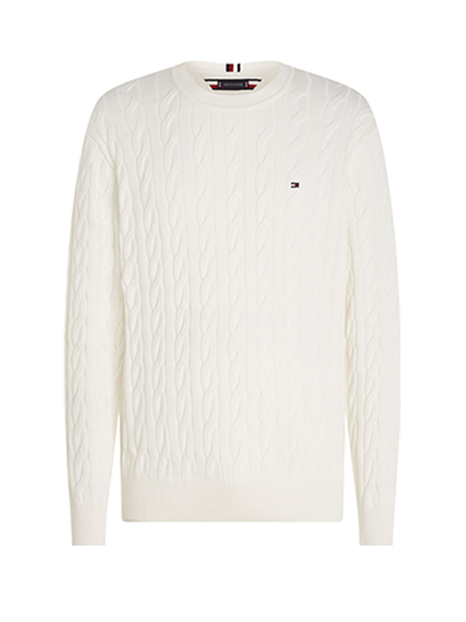 TOMMY HILFIGER WHITE CABLE CREW NECK SWEATER