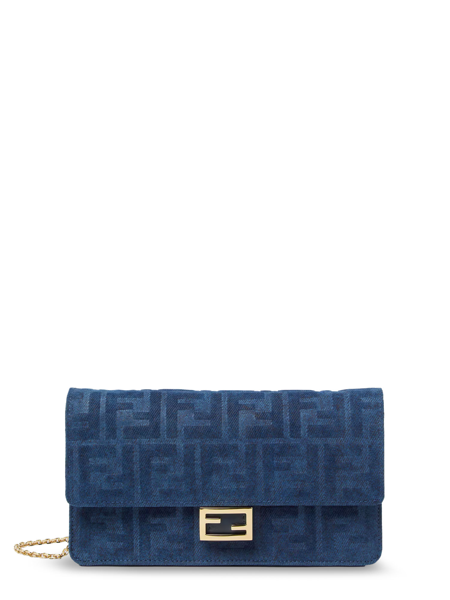 Fendi Wallet On Chain Baguette Shoulder Bag In Denim-effect Ff Corduroy