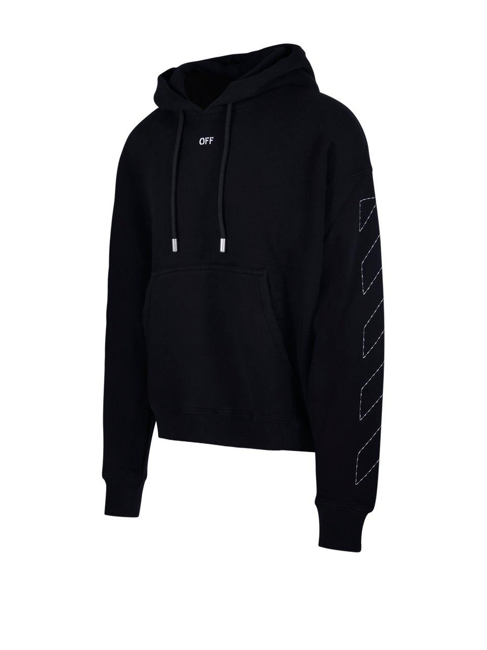 Shop Off-white Logo Printed Drawstring Hoodie In Black