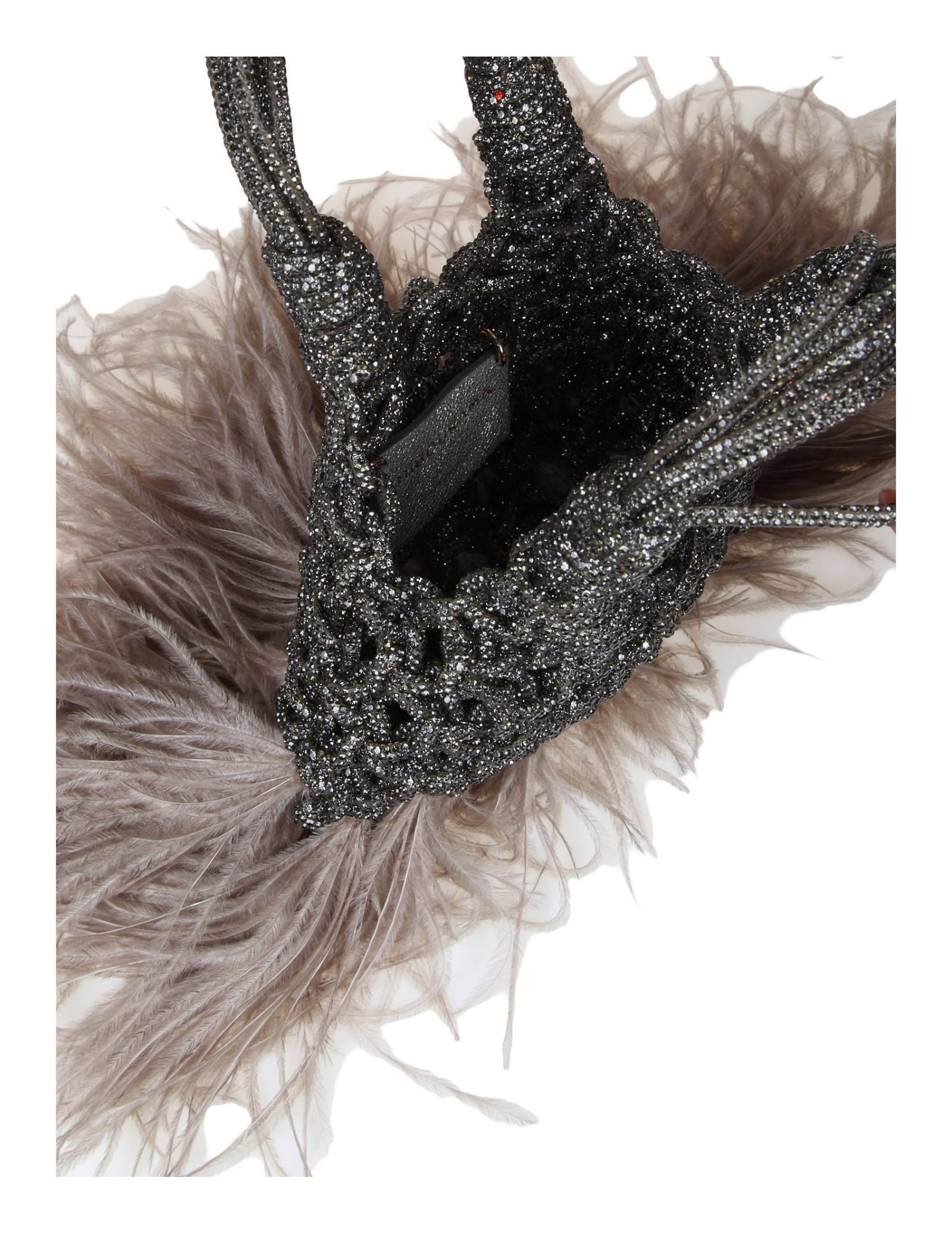 Shop Hibourama Jewel Bag Woven With Ostrich Feathers In Black
