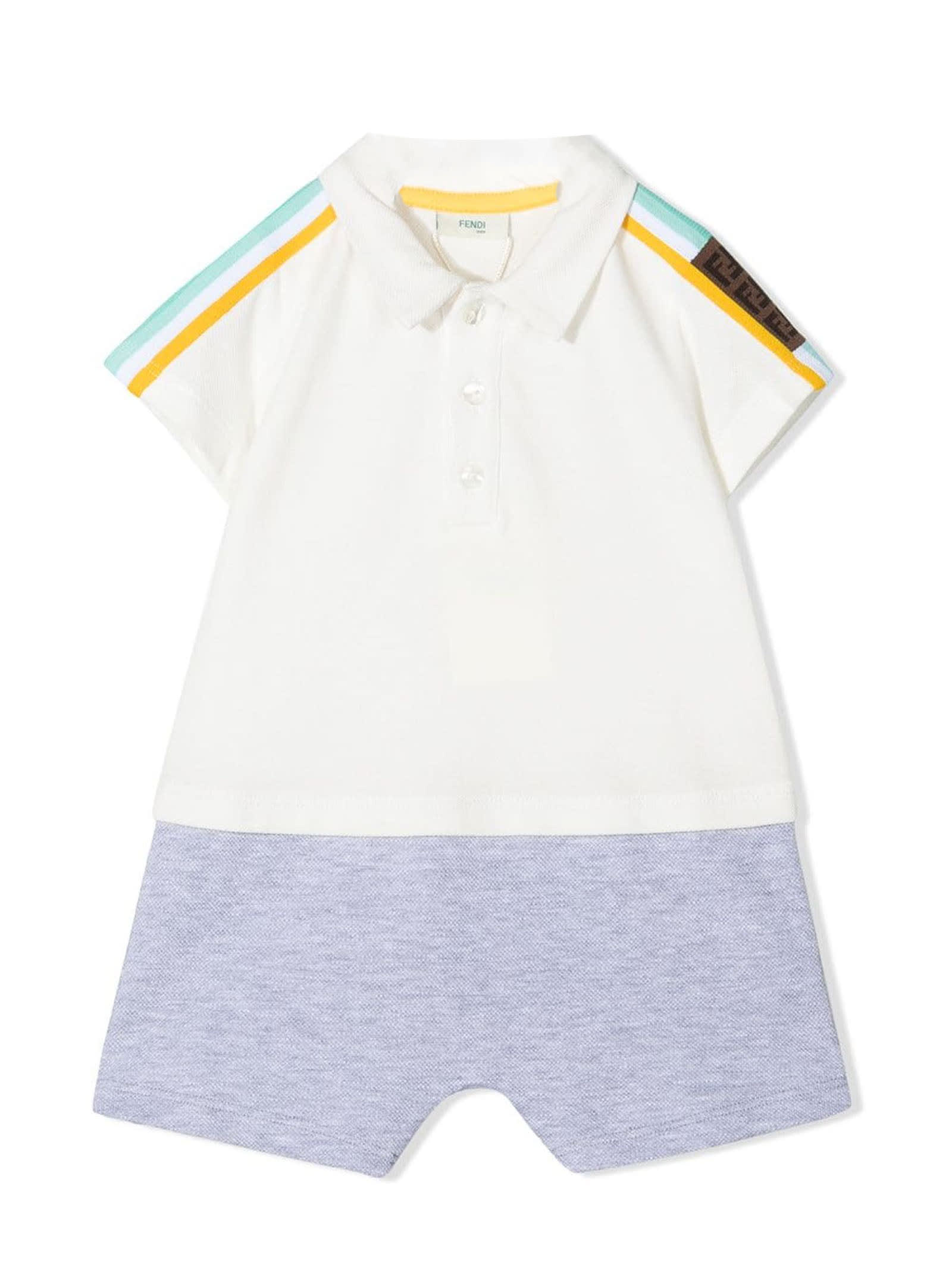 Fendi Babies' White And Grey Cotton Romper In Gesso