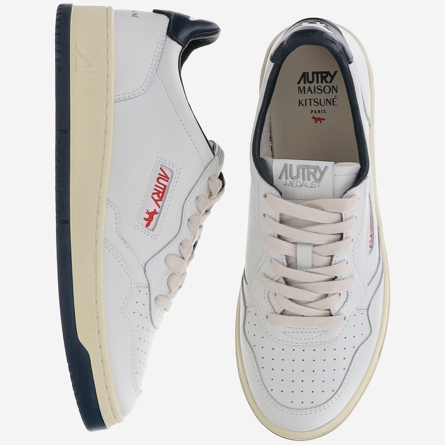 Autry X Maison Kitsune Medalist Low Top Sneakers In White