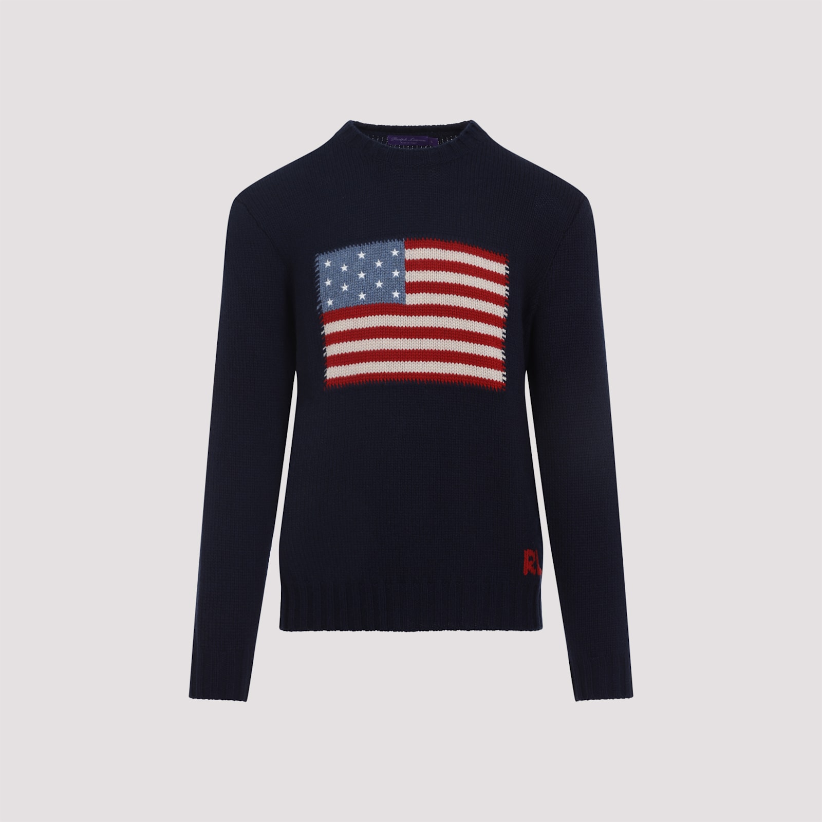 Ralph Lauren Flag Cashmere Knit Sweater In Blue