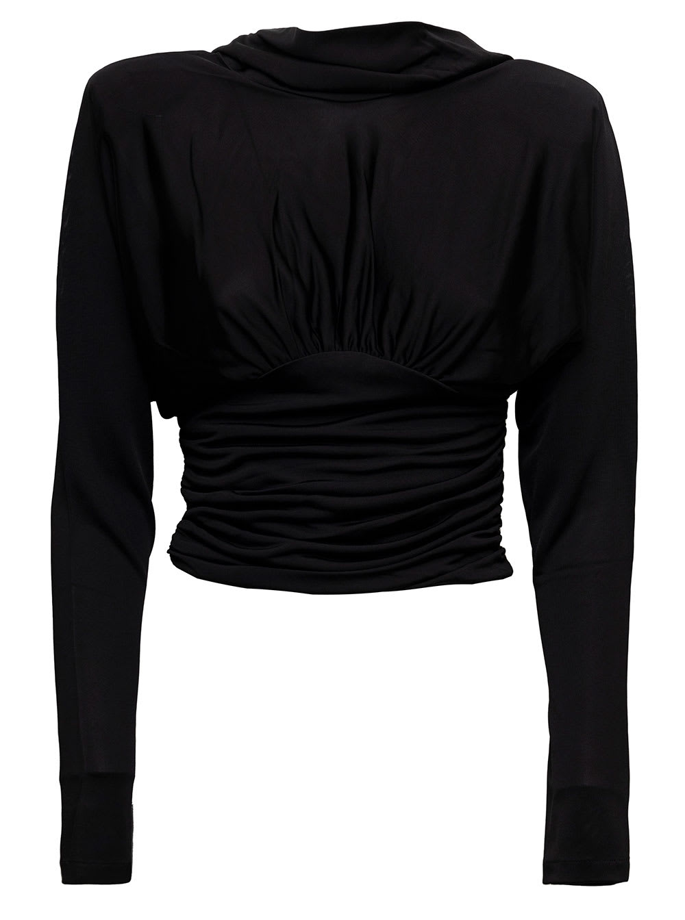 Shop Saint Laurent Womans Stretch Jersey Long-sleeved Top With Back Uncovered In Nero