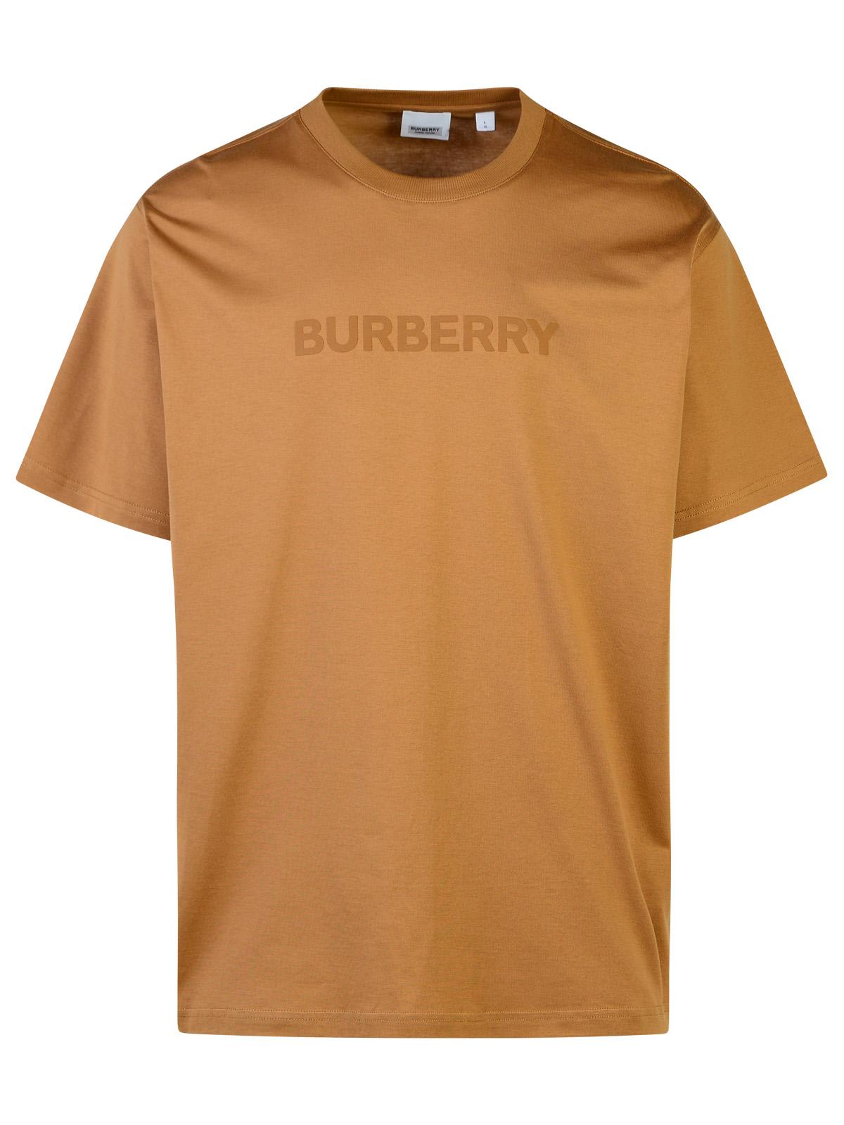 Shop Burberry Harriston Beige Cotton T-shirt