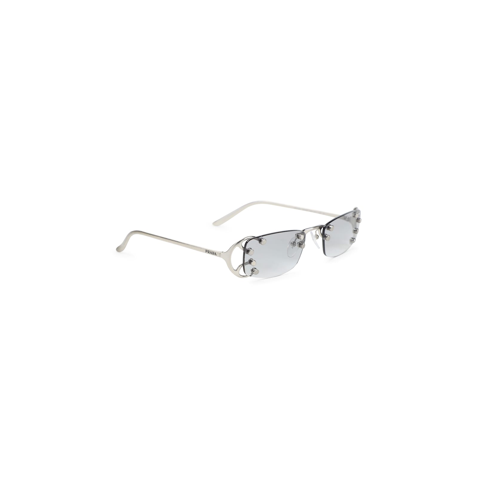 Prada Rimless Rectangular Sunglasses With Polished Metal Frames In Silver