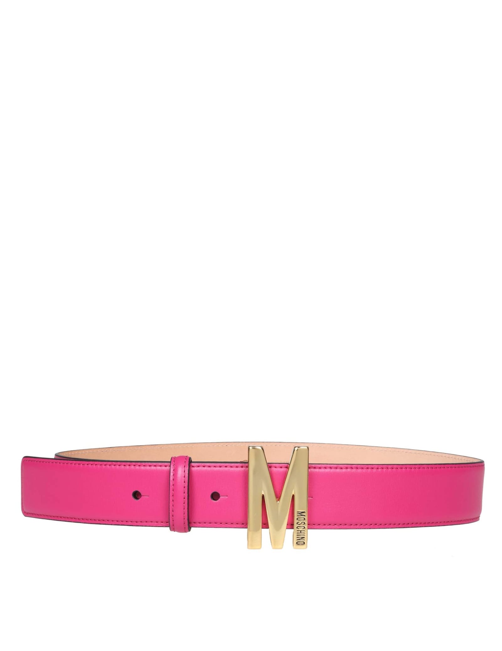 Moschino Belt In Fuchsia Leather With Logo