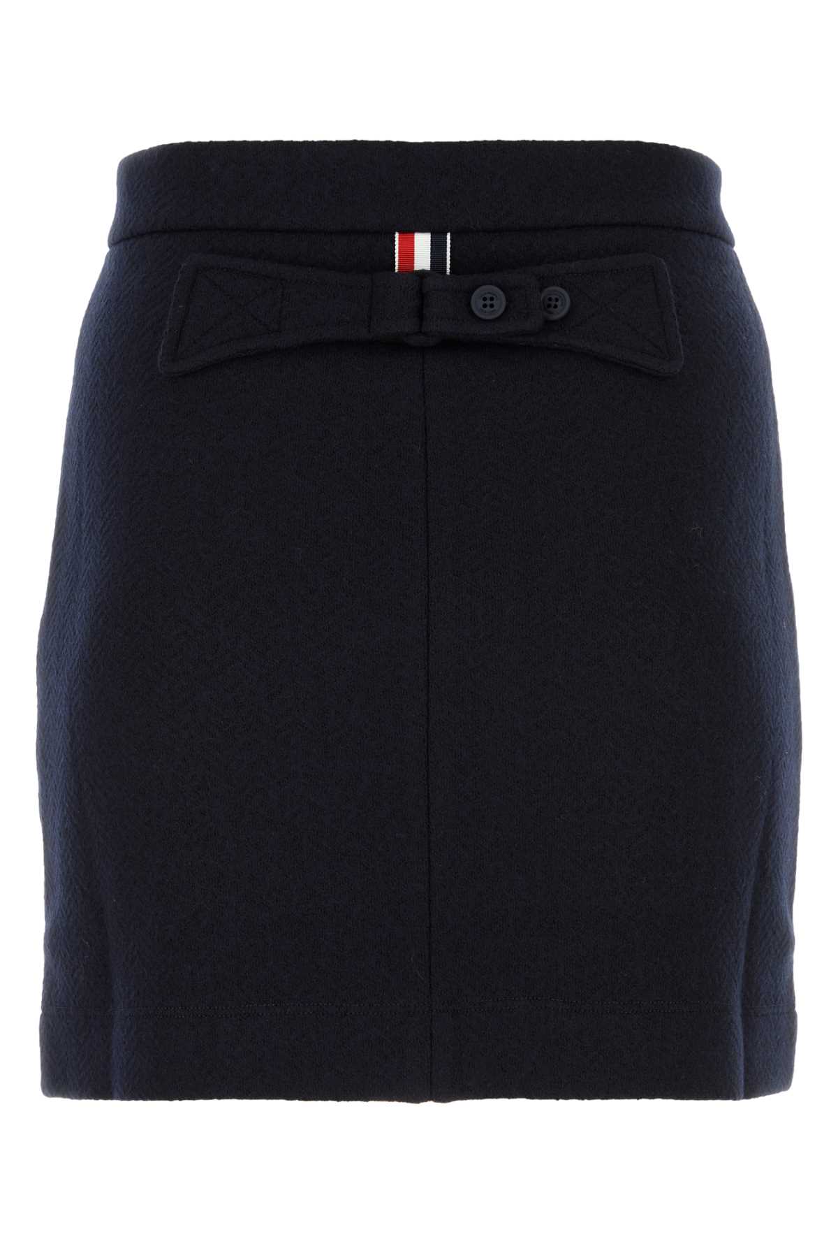 Shop Thom Browne Navy Blue Cotton Blend Mini Skirt