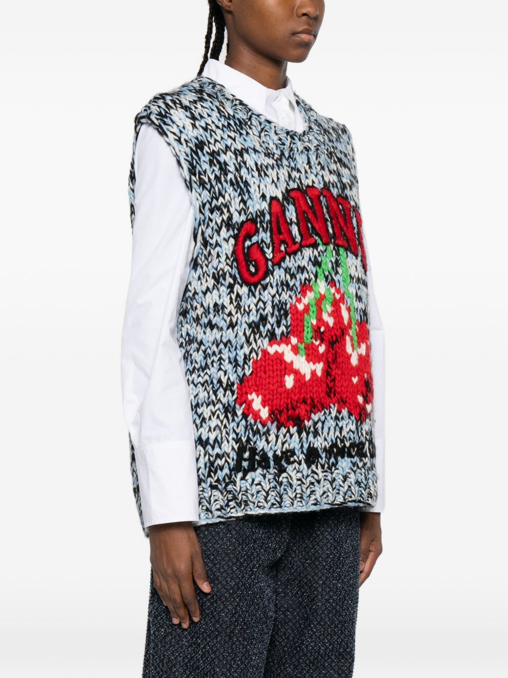 Ganni Wool Vest In Gray