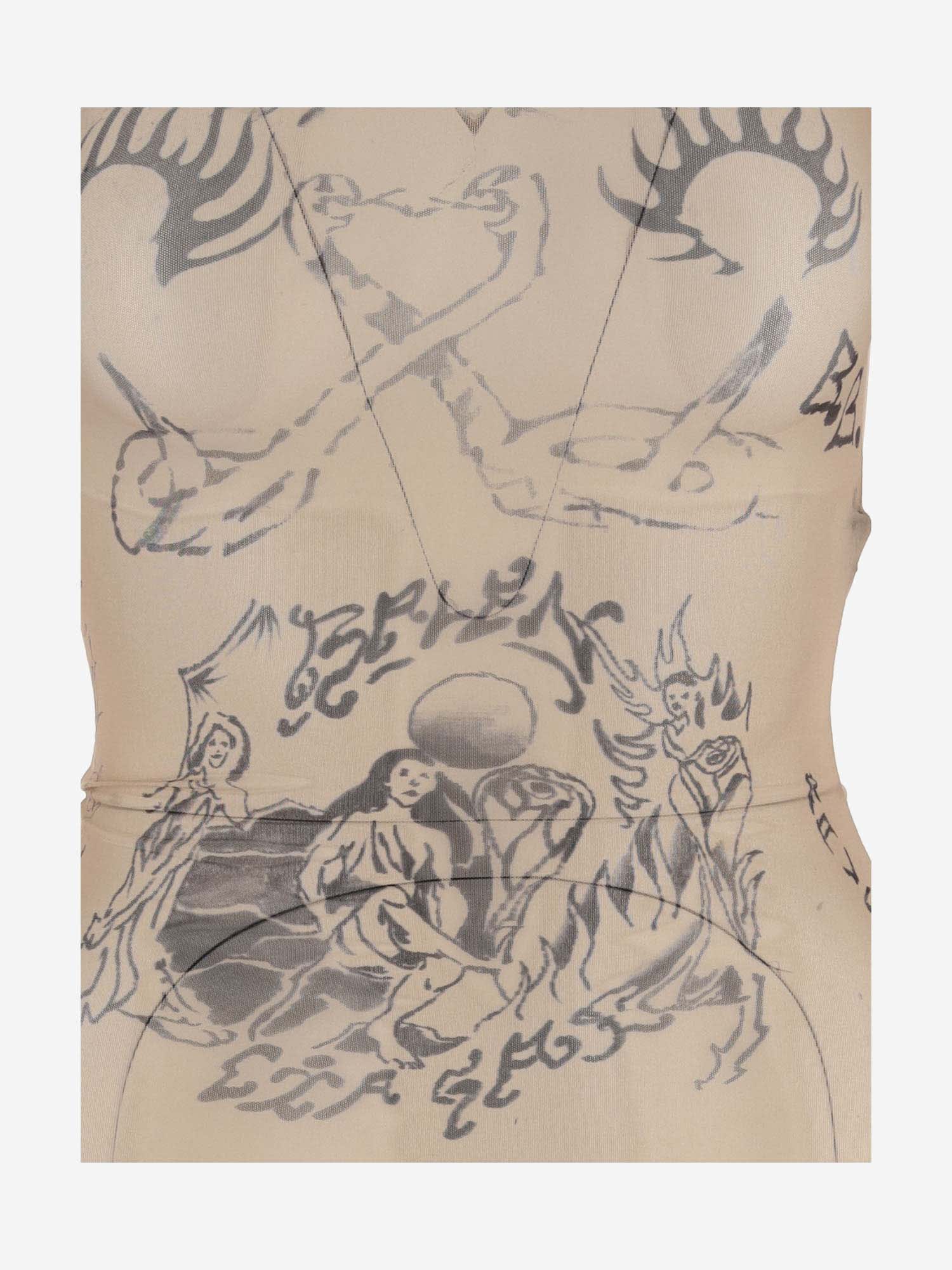 Shop Balenciaga Stretch Nylon Top With Tattoo Pattern In Beige