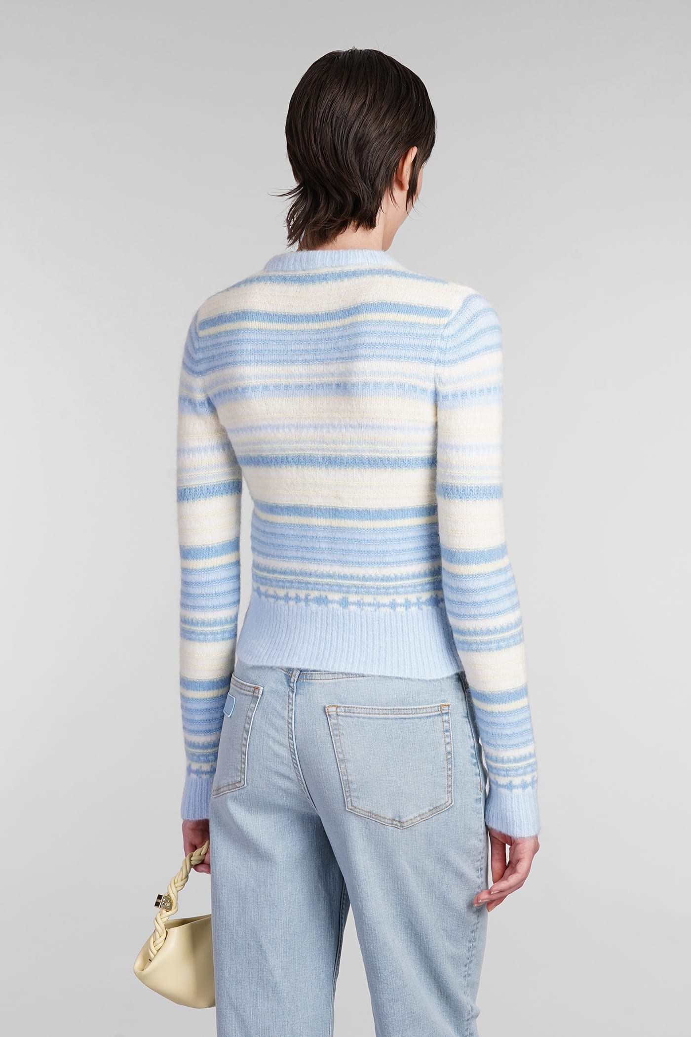 Shop Ganni Cardigan In Cyan Wool