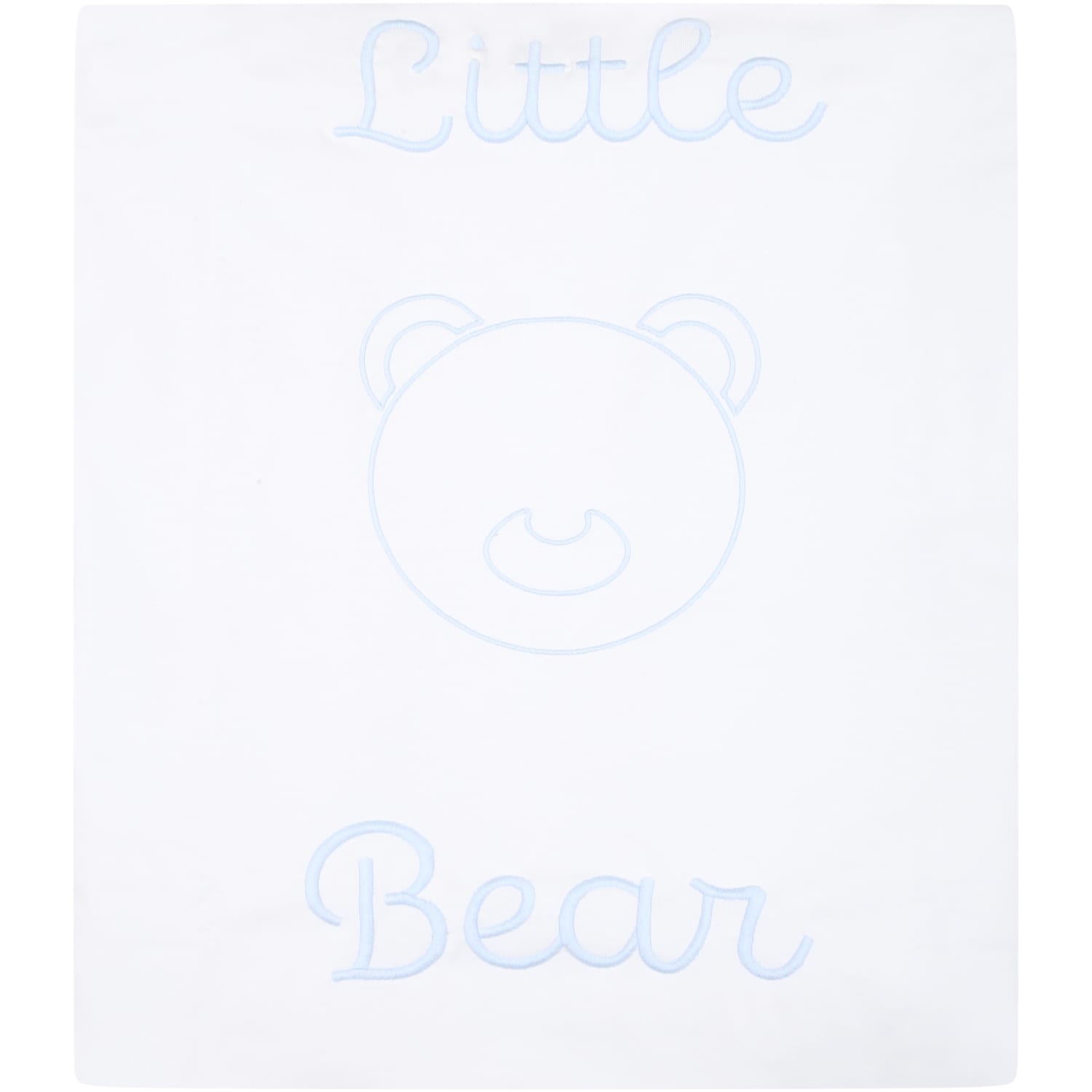 Little Bear White Blanket For Baby Boy With Light Blue Bear And Logo
