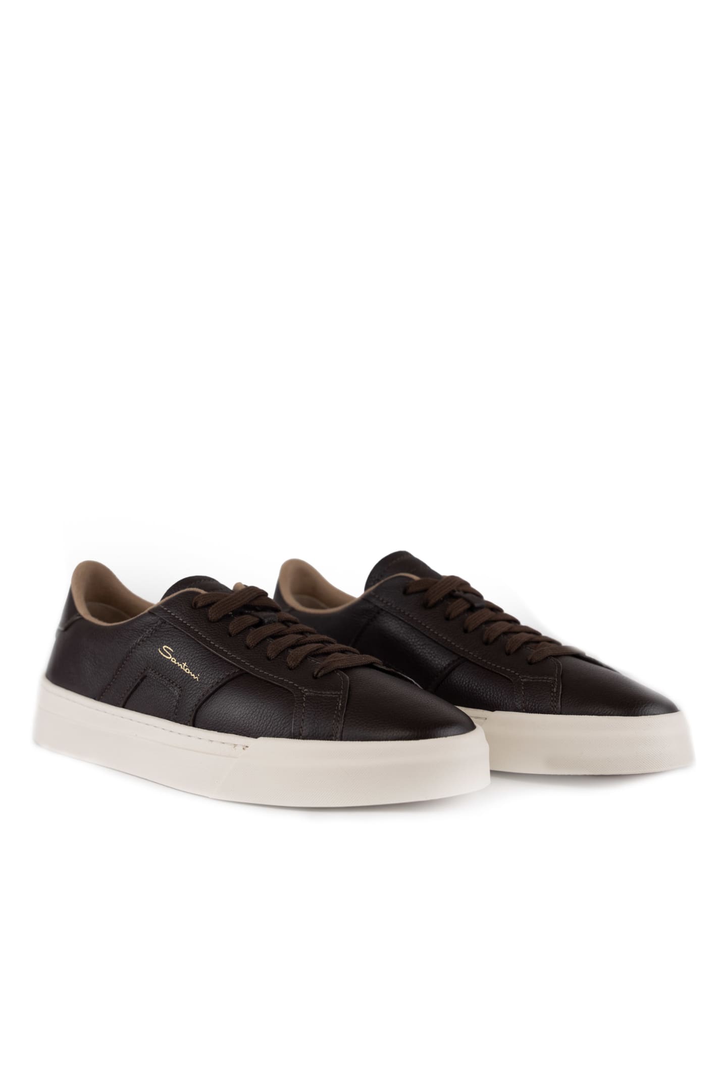 Shop Santoni Dbs Sneakers In Brown Leather In Marrone