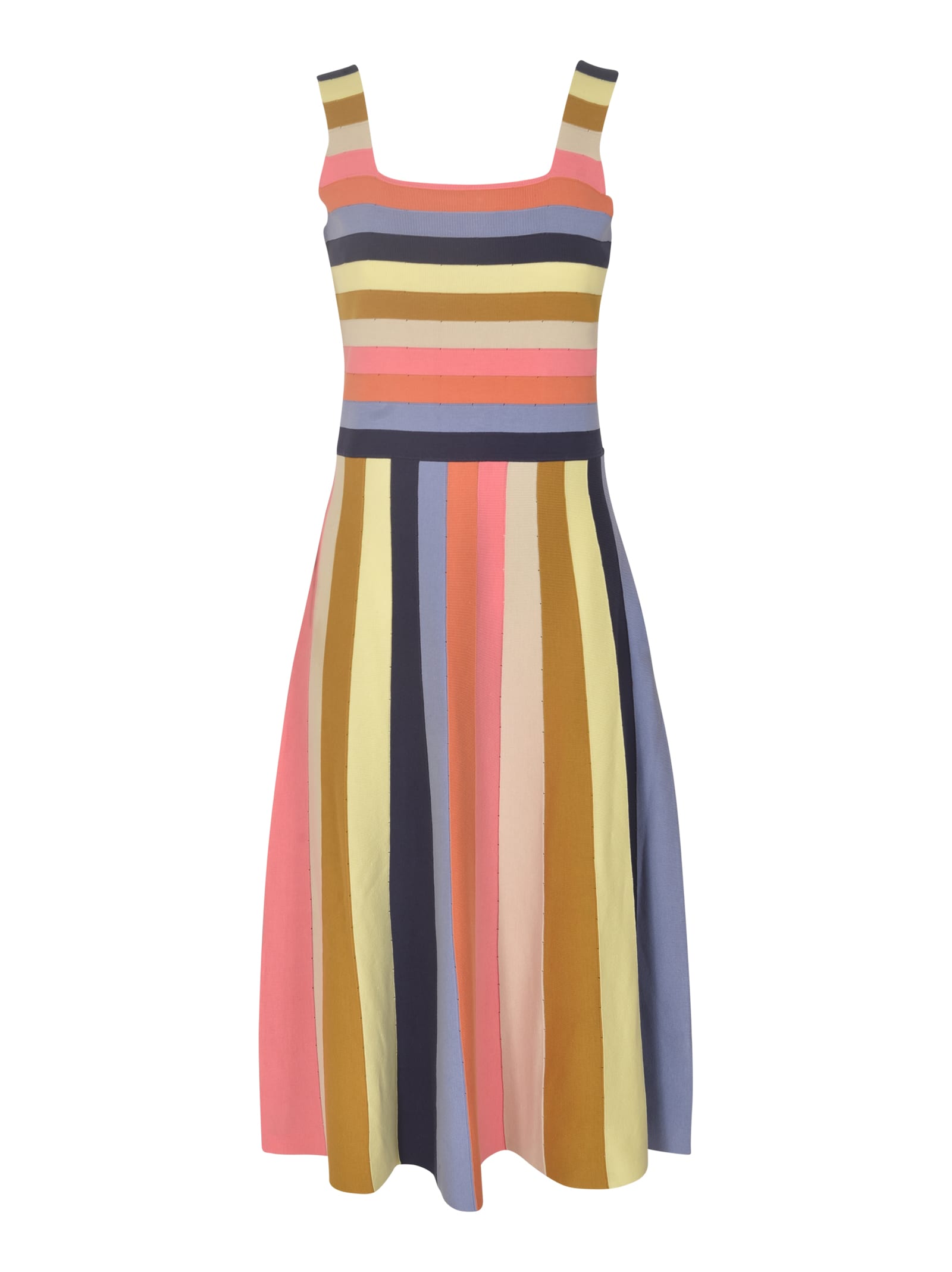 Square-neck Sleeveless Stripe Dress