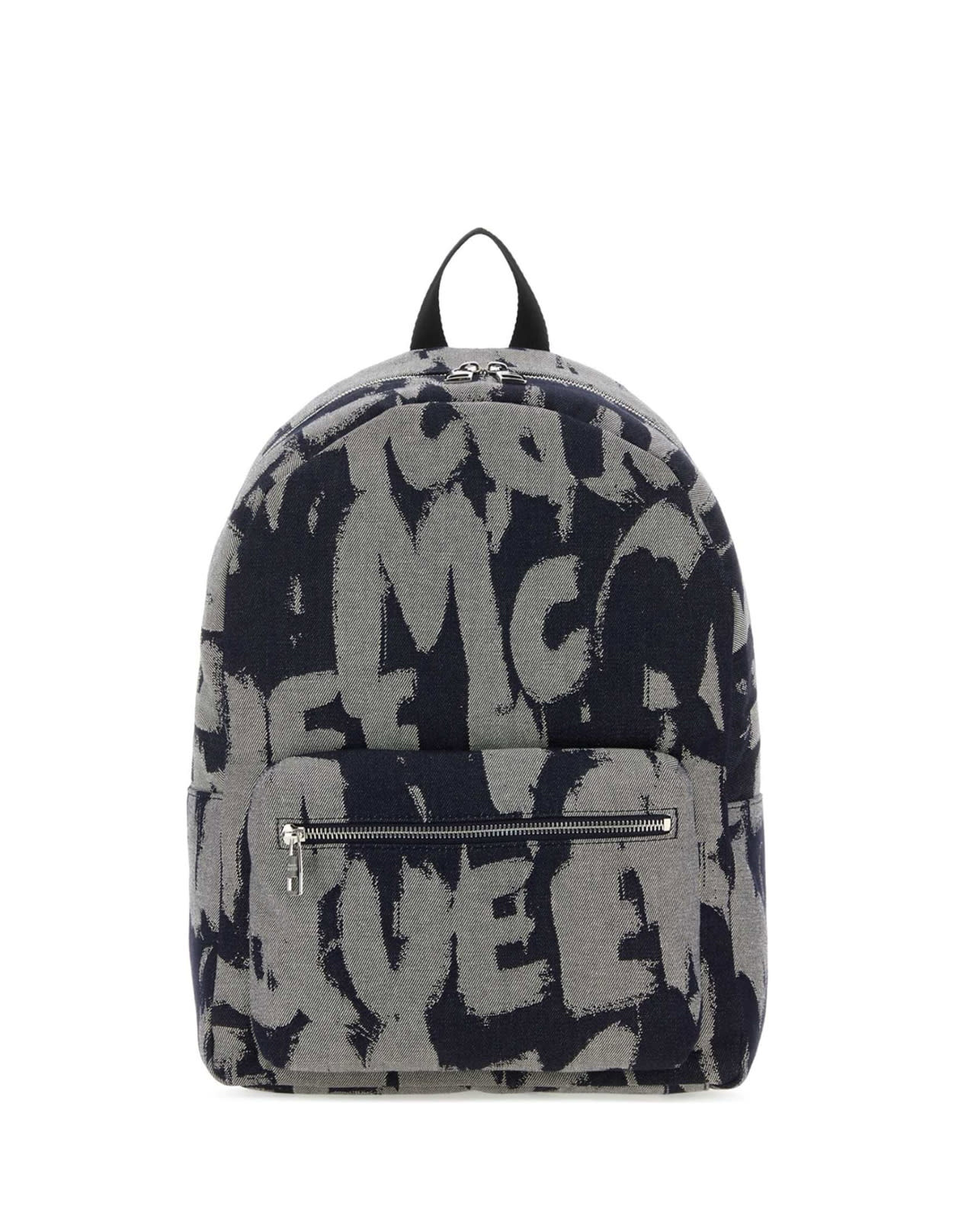 Shop Alexander Mcqueen Indigo Graffiti Mcqueen Denim Backpack In Blue