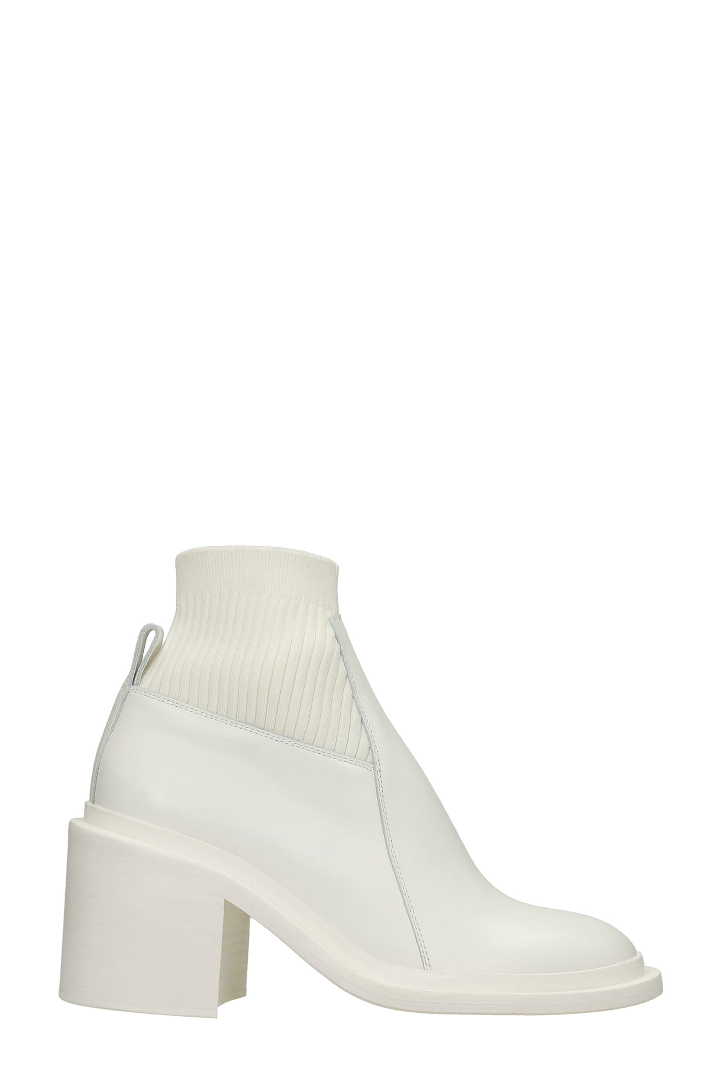 Jil Sander High Heels Ankle Boots In White Leather And Fabric