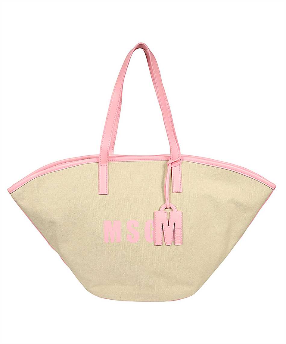 Msgm Canvas Tote Bag In Neutral