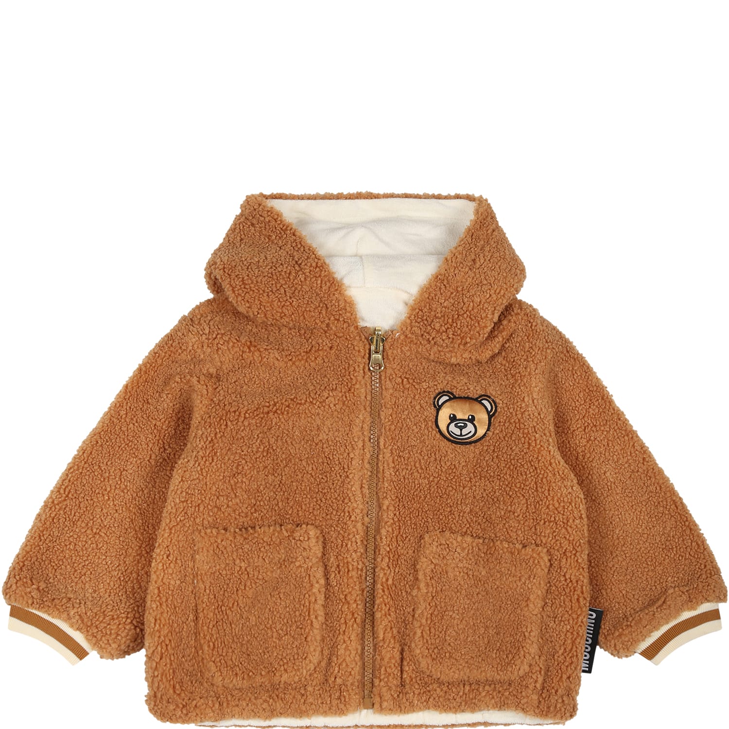 Moschino Brown Coat For Babykids With Teddy Bear