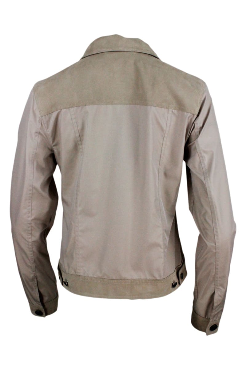 Shop Moorer Windproof Lightweight Nylon Jacket With Soft Suede Front With Chest Pockets In Beige