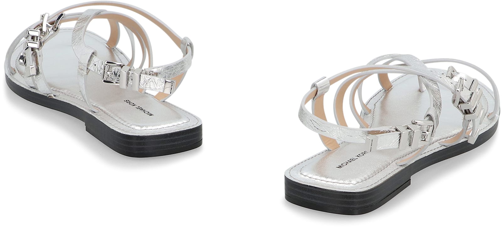 Shop Michael Kors Darrington Leather Sandals In Silver