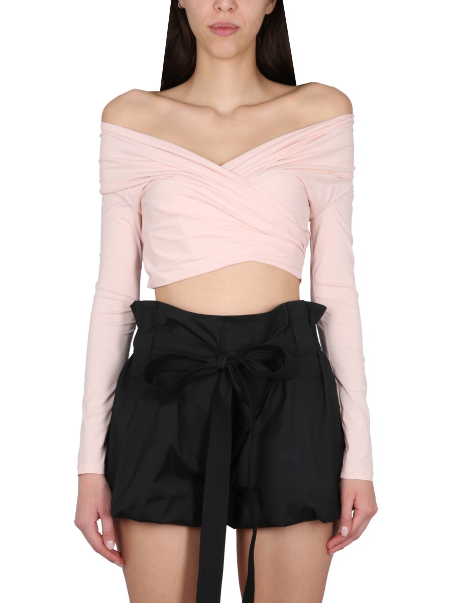 Philosophy Di Lorenzo Serafini Off-the-shoulder Crop Shirt In Pink