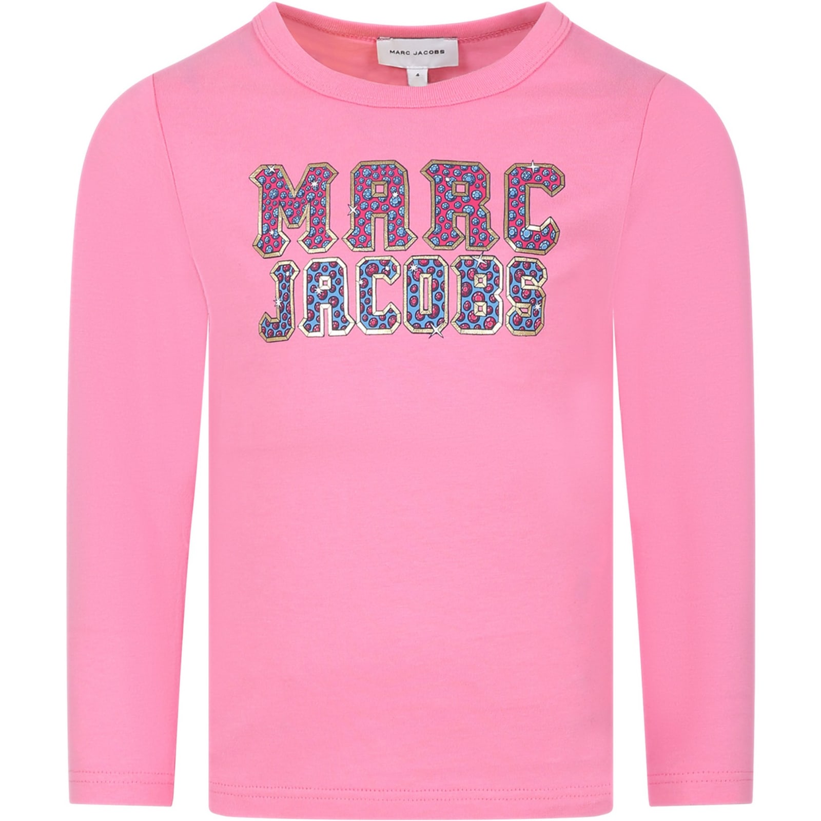 Shop Little Marc Jacobs Pink T-shirt For Girl With Logo In G Albicocca