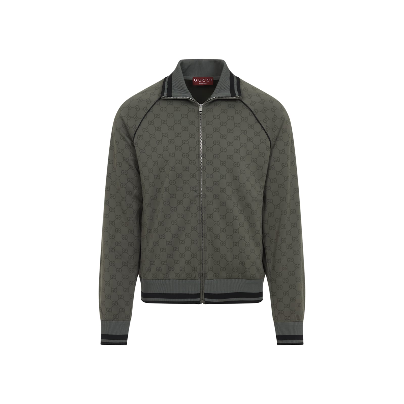 Gucci Mens New Forest Green Monogram-print Striped-trims Woven Jacket Xl In Multi