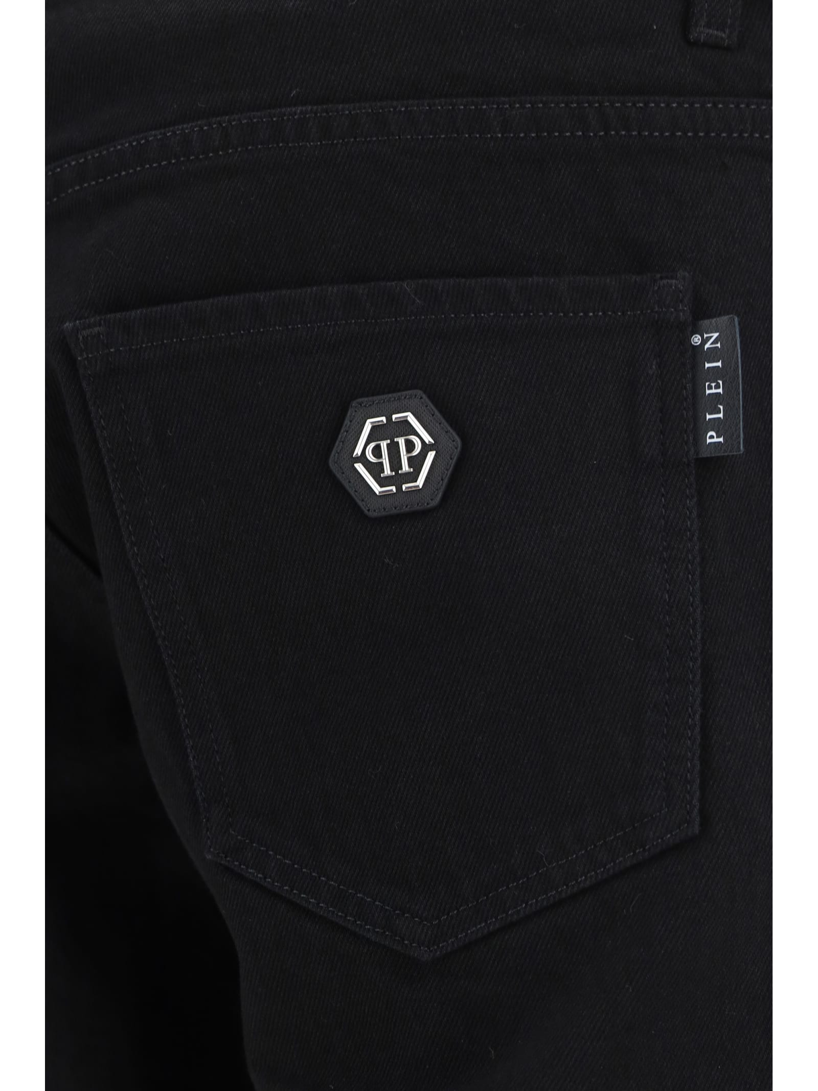 Shop Philipp Plein Logo Fitted Buttoned Jeans In Nero