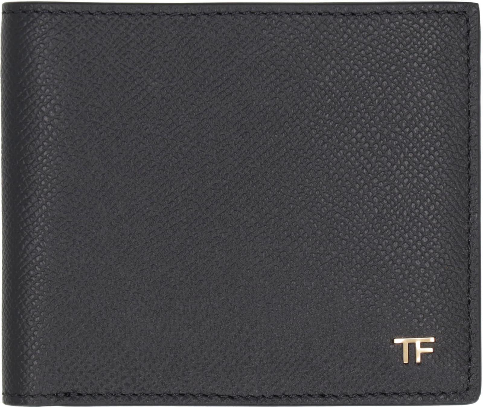 Tom Ford Black Small Grain Leather Bifold Wallet In Black