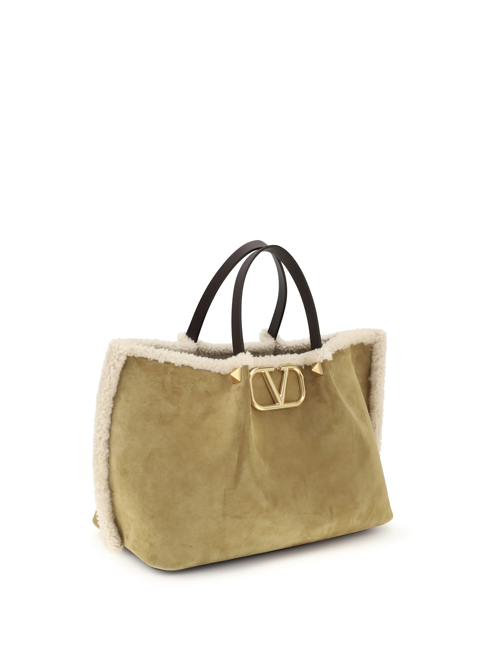 Valentino Suede And Sheepskin Medium Tote Bag In Brown