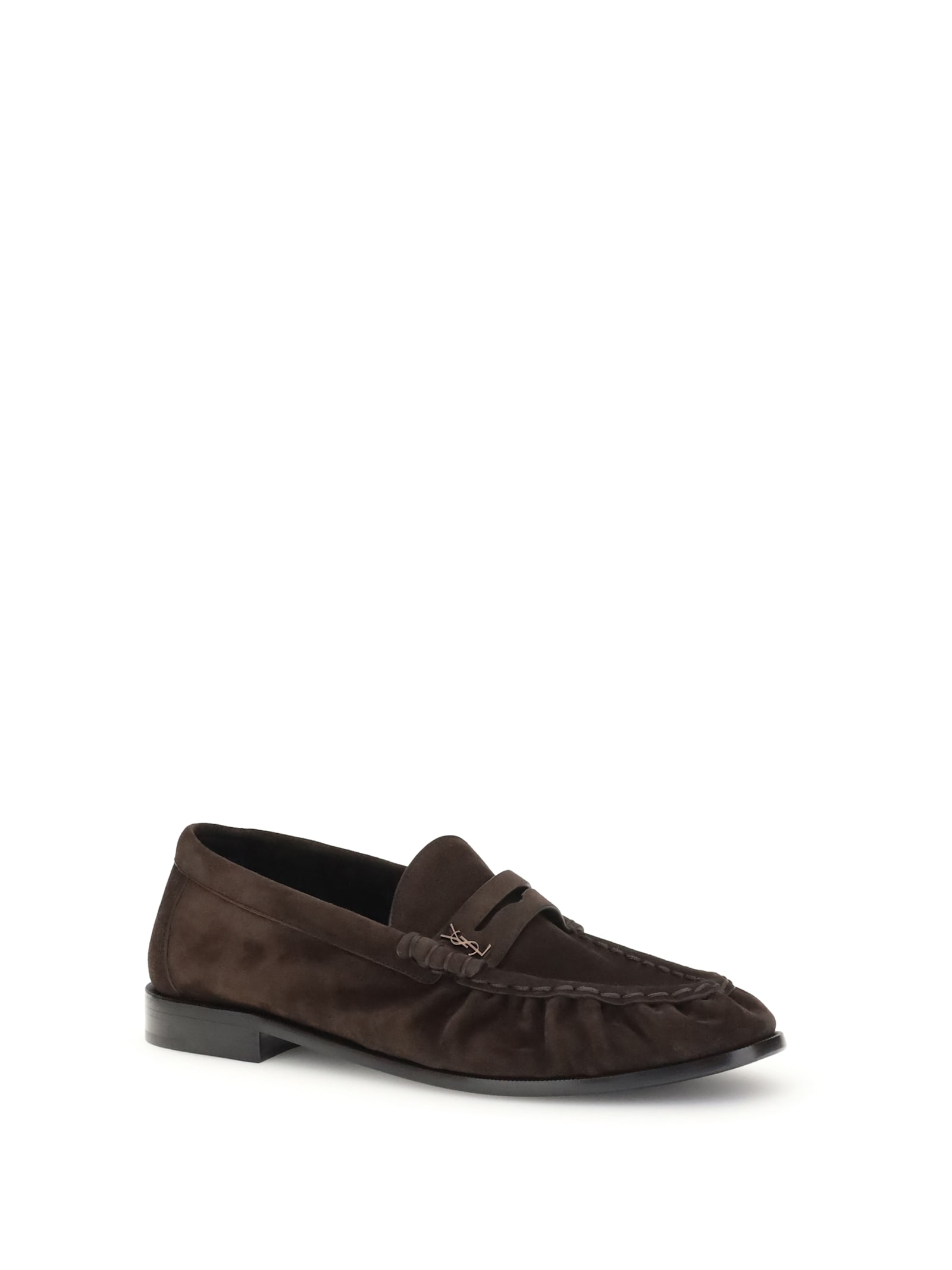Saint Laurent Cassandre-detail Suede Loafers In Brown