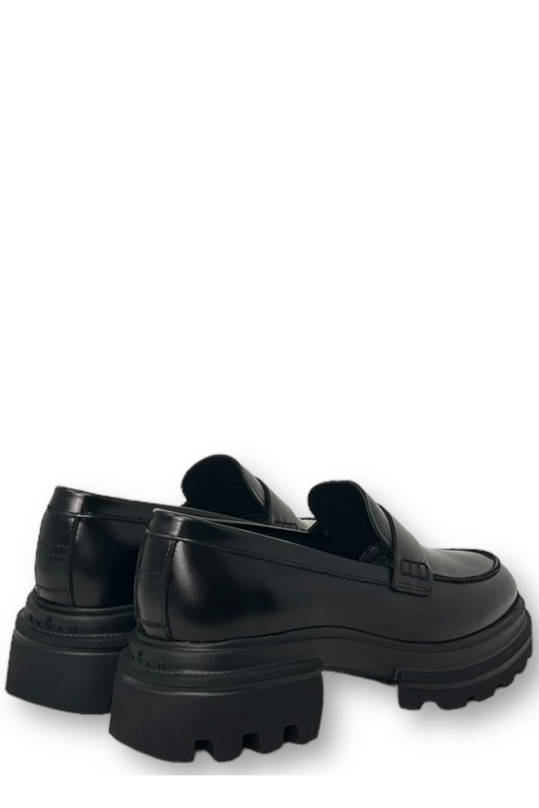 Shop Hogan Round Toe Loafers In Black