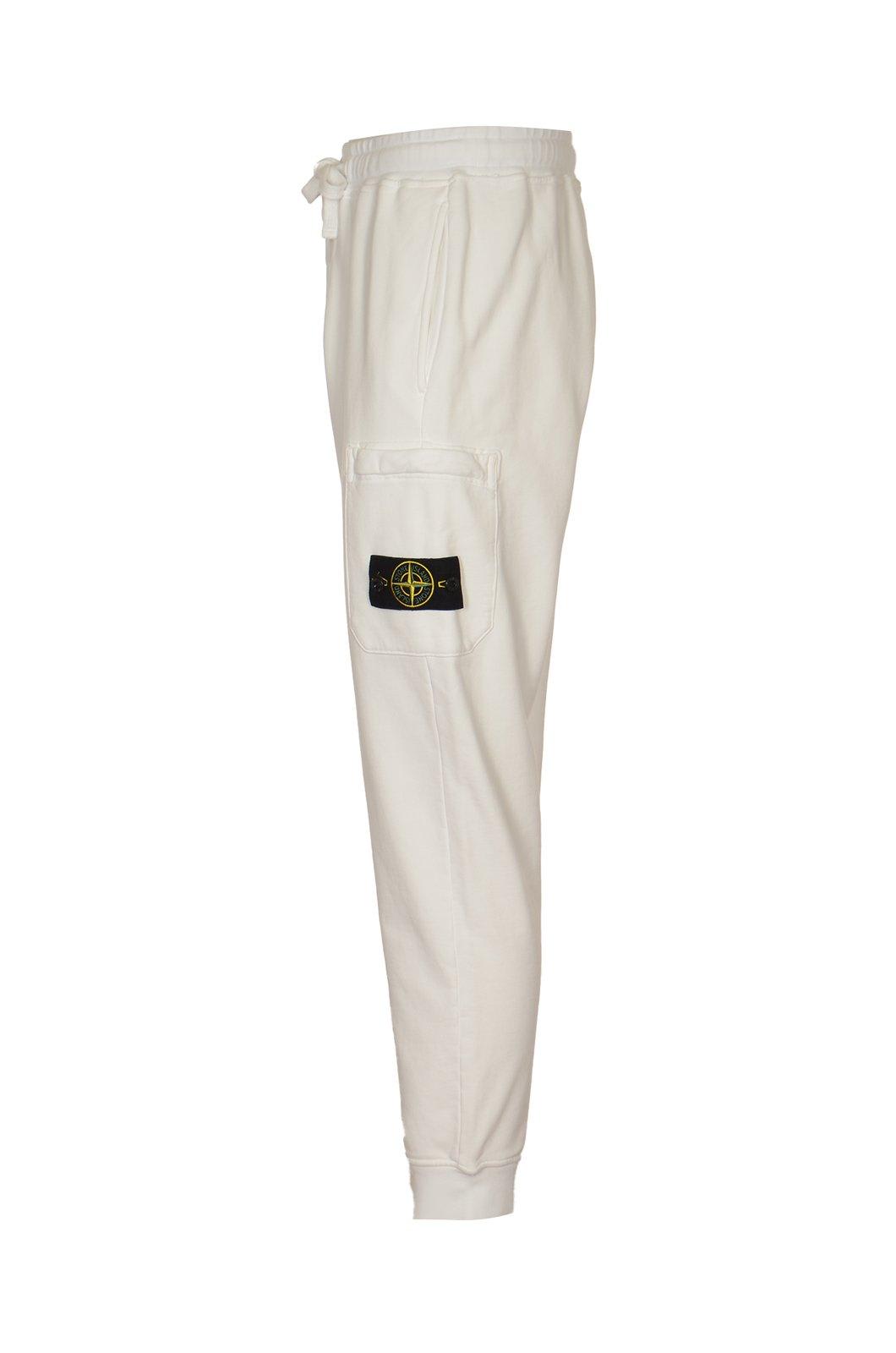 Shop Stone Island Logo Patch Drawstring Sweatpants In White