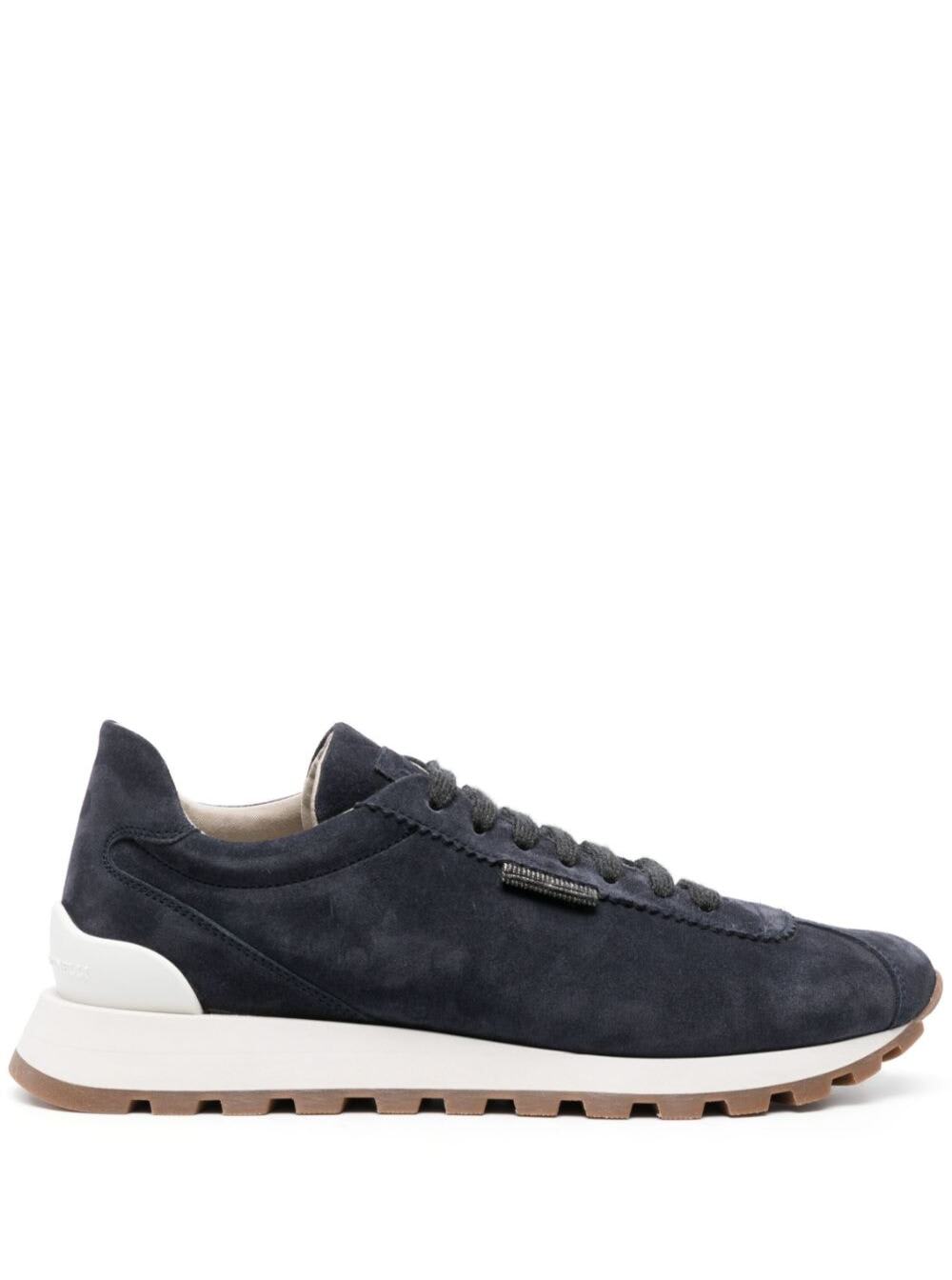 Brunello Cucinelli Blue Low Top Sneakers With Monile Detail In Suede Woman