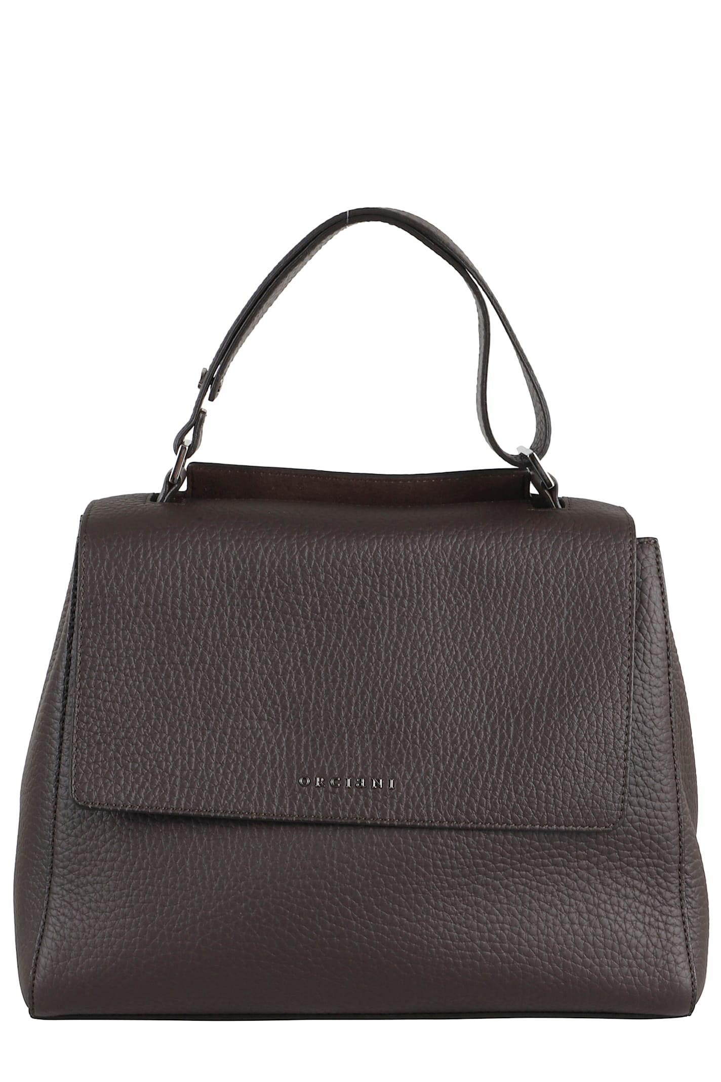 Orciani Structured Dark Brown Leather Shoulder Bag In Gray