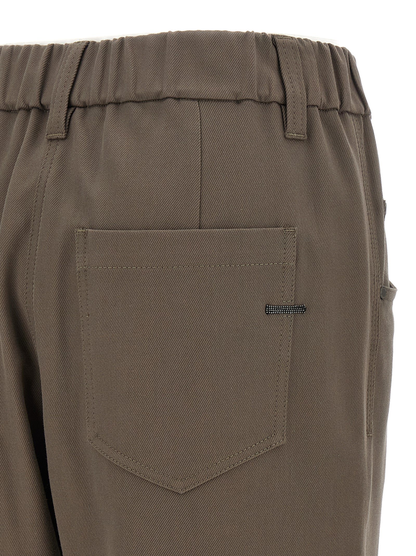 Brunello Cucinelli Elastic Waistband Trousers With Pockets And Loops In Brown