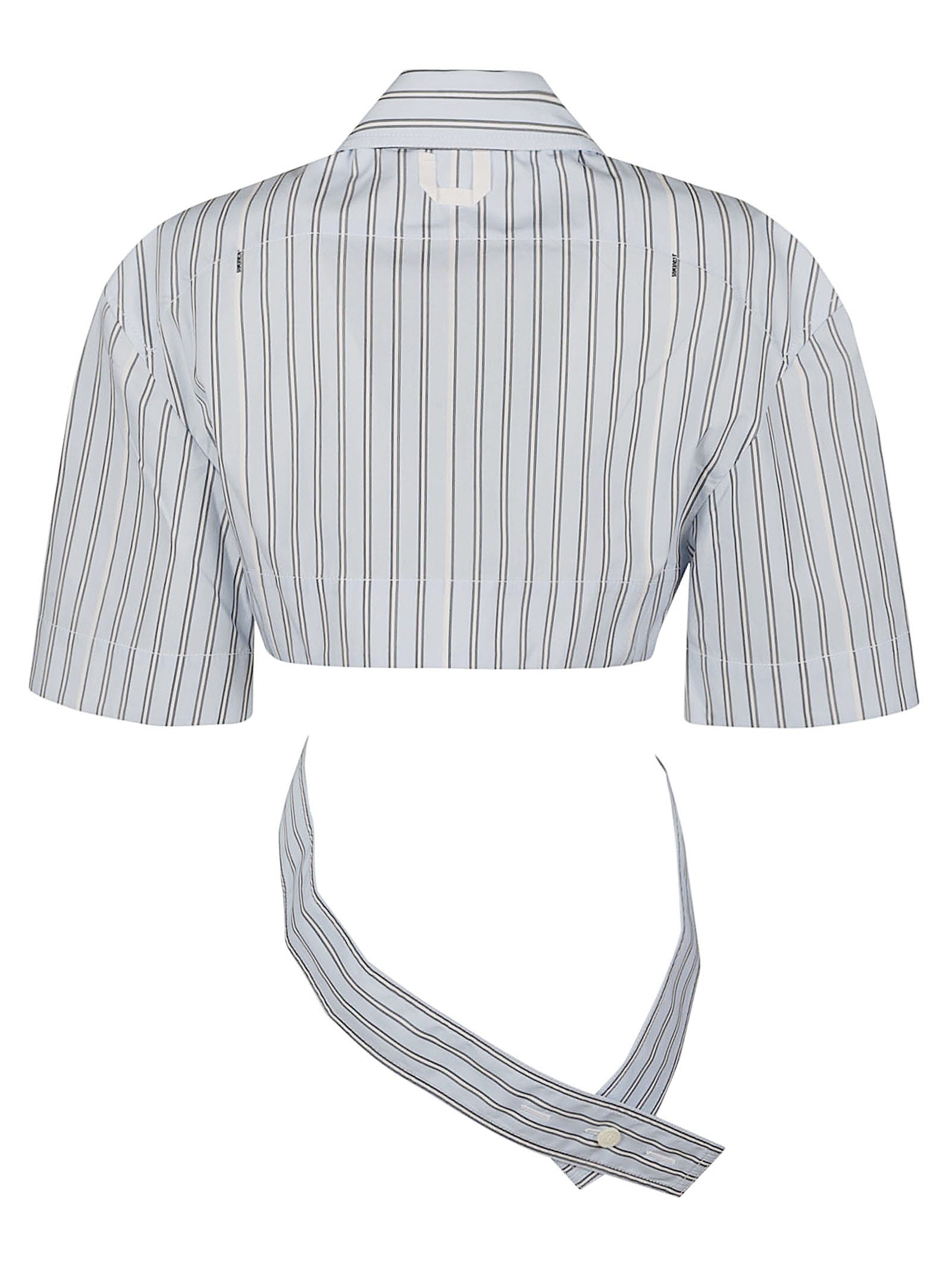 Shop Jacquemus Stripe Cropped Blouse In Blue