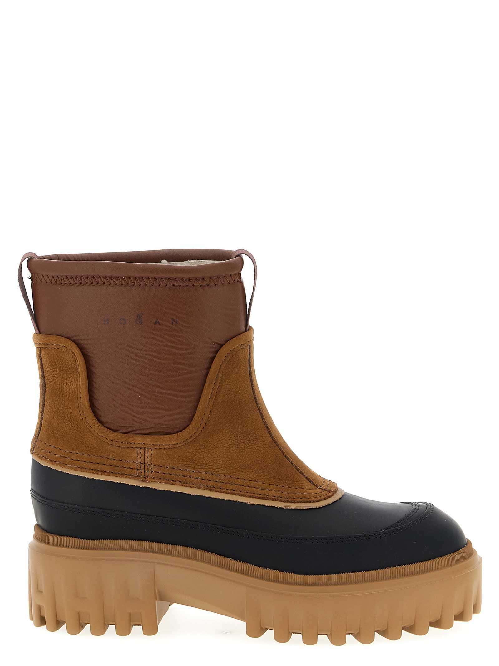 Hogan Chunky Sole Ankle Boots With Pull Tab In Brown